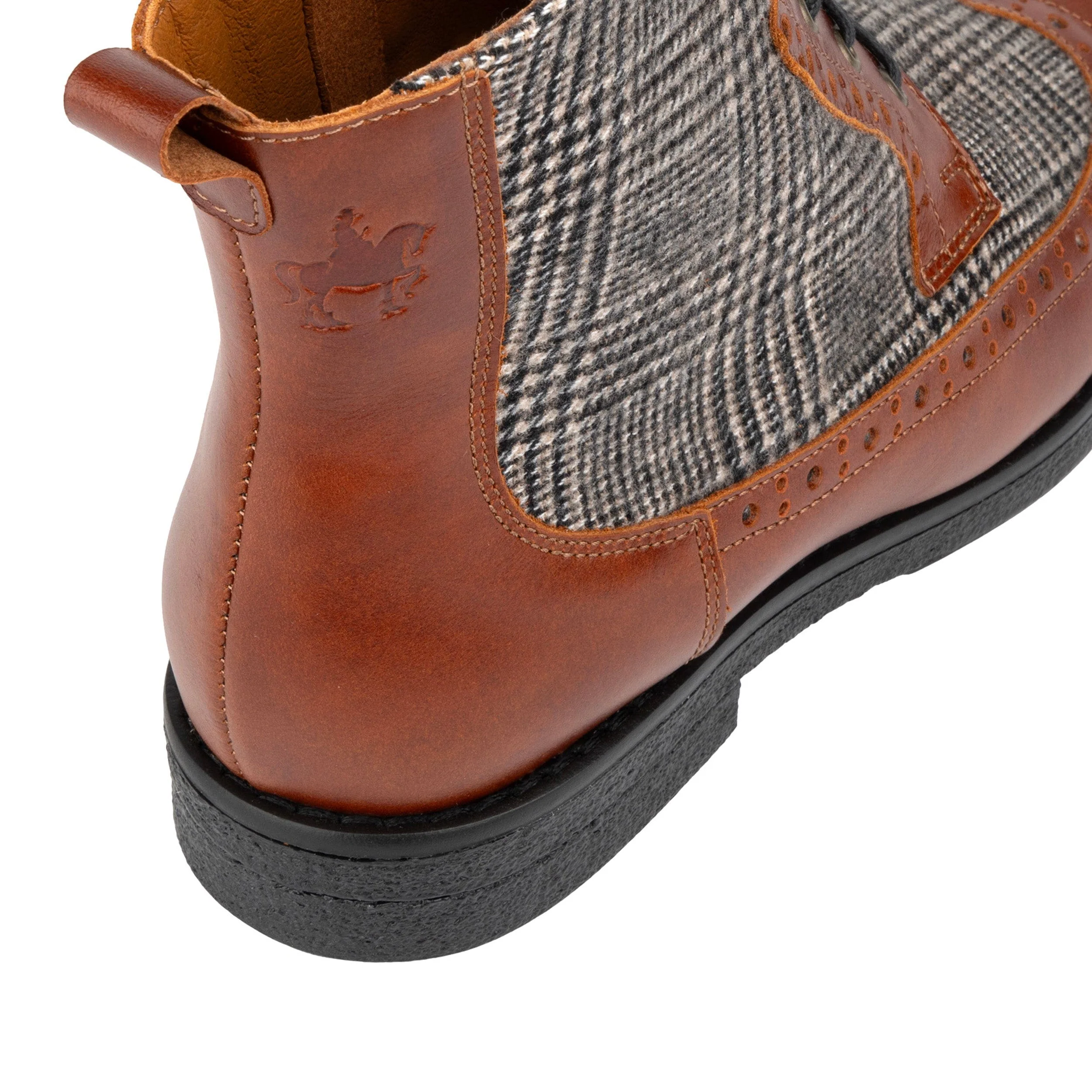 Hatter - Brown & Brown Check - Women's Leather Ankle Lace-up Boot with check details - Image 8