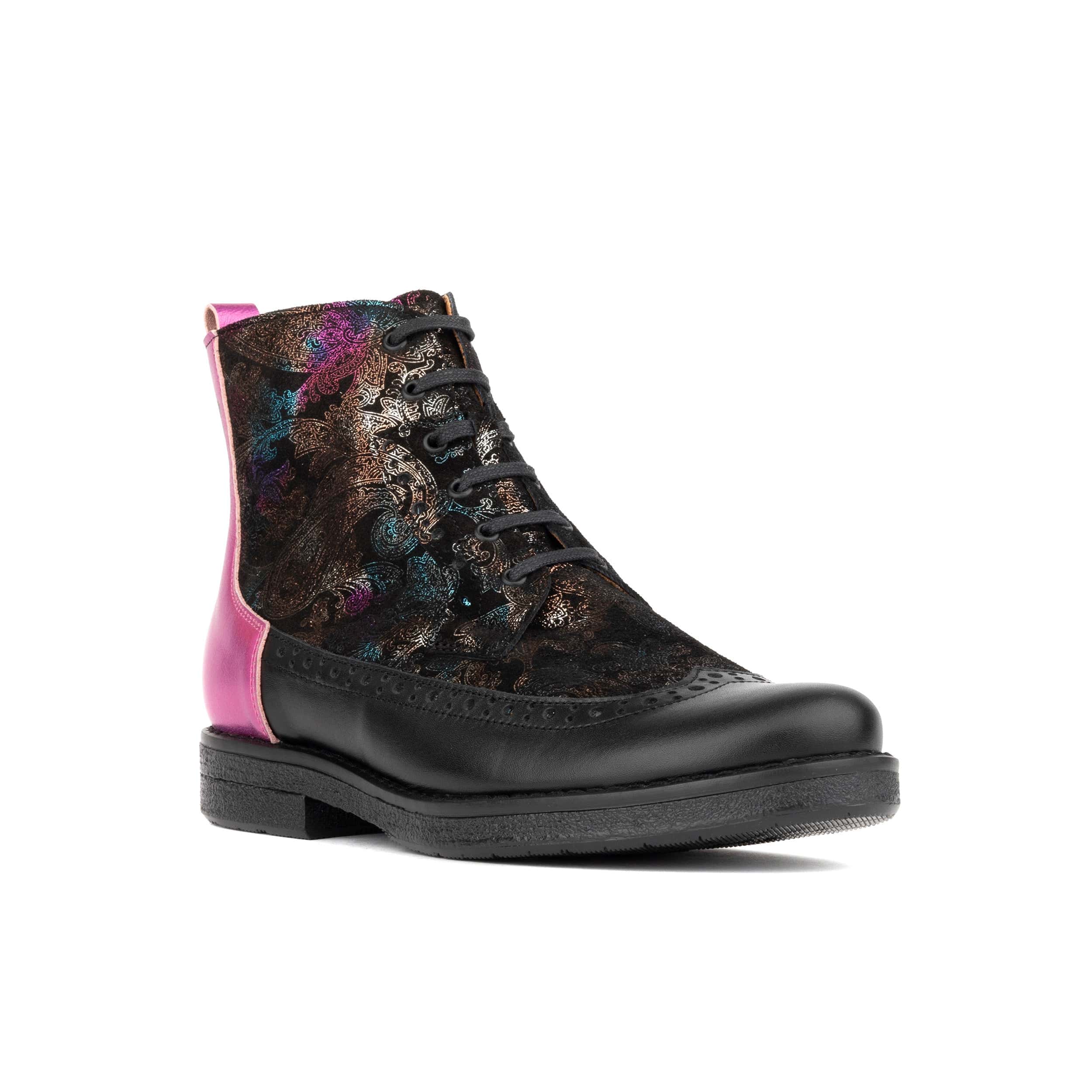 Hatter - Dark Winter Foil & Pink - Women's Leather Ankle Lace-up Boot - Image 2