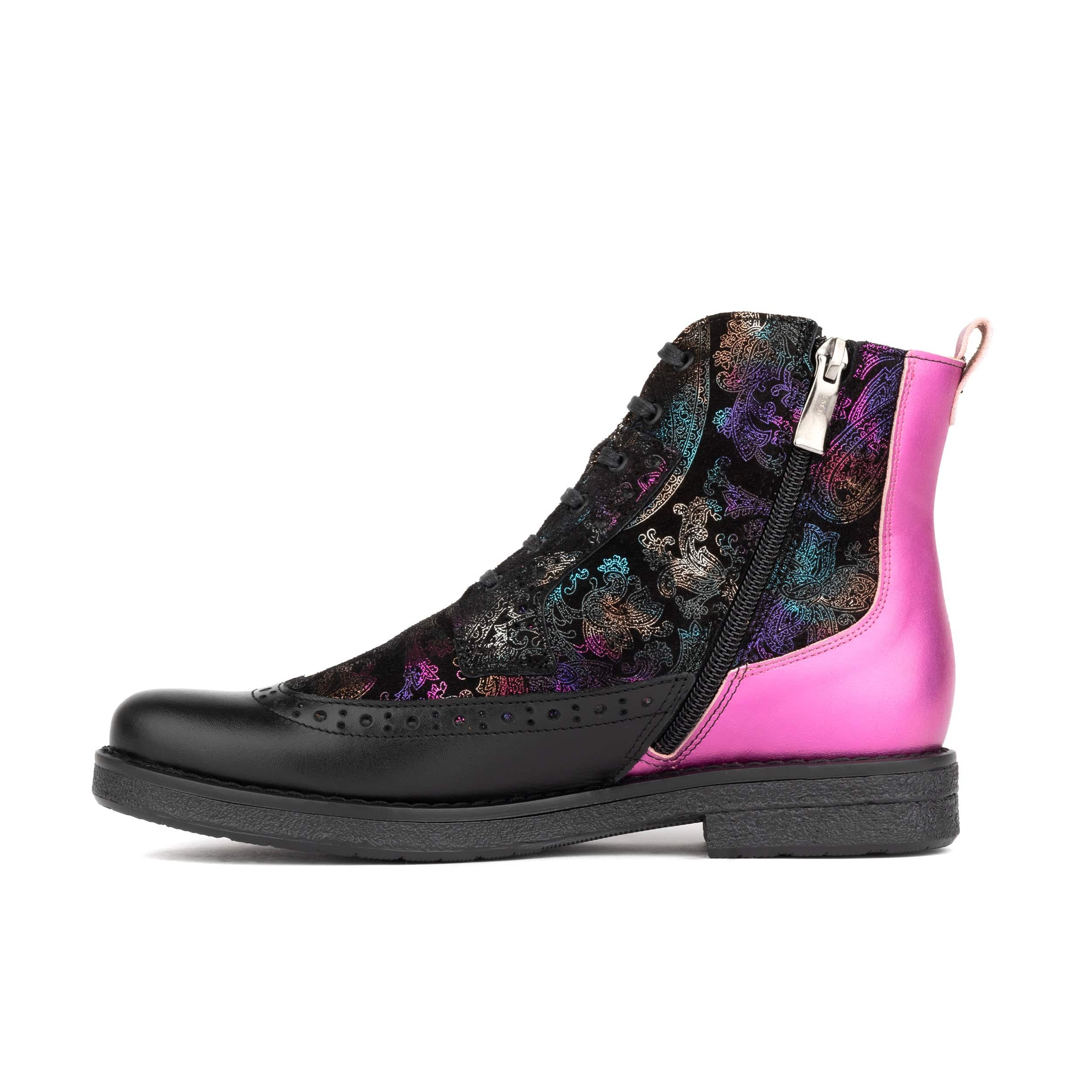Hatter - Dark Winter Foil & Pink - Women's Leather Ankle Lace-up Boot - Image 3