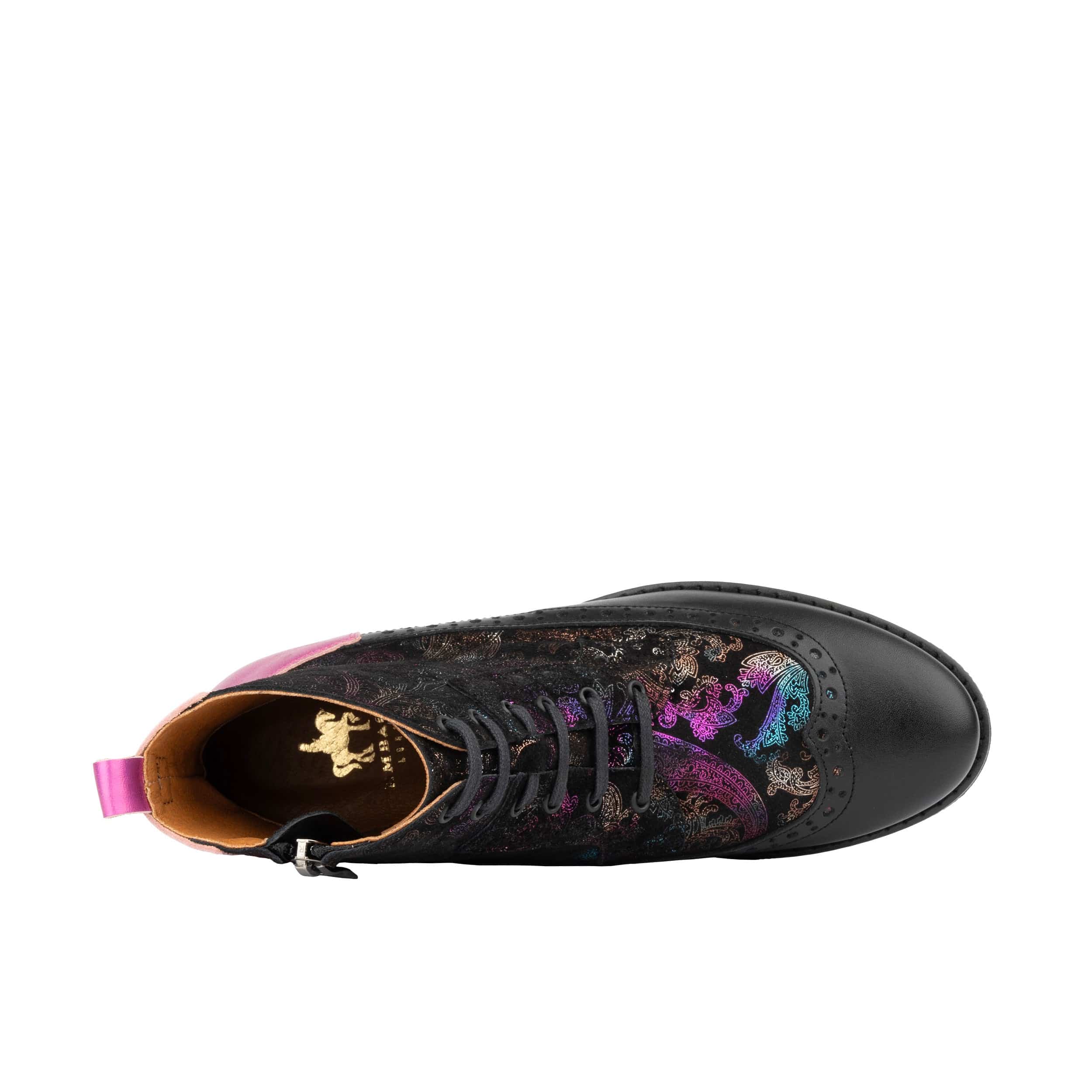 Hatter - Dark Winter Foil & Pink - Women's Leather Ankle Lace-up Boot - Image 6