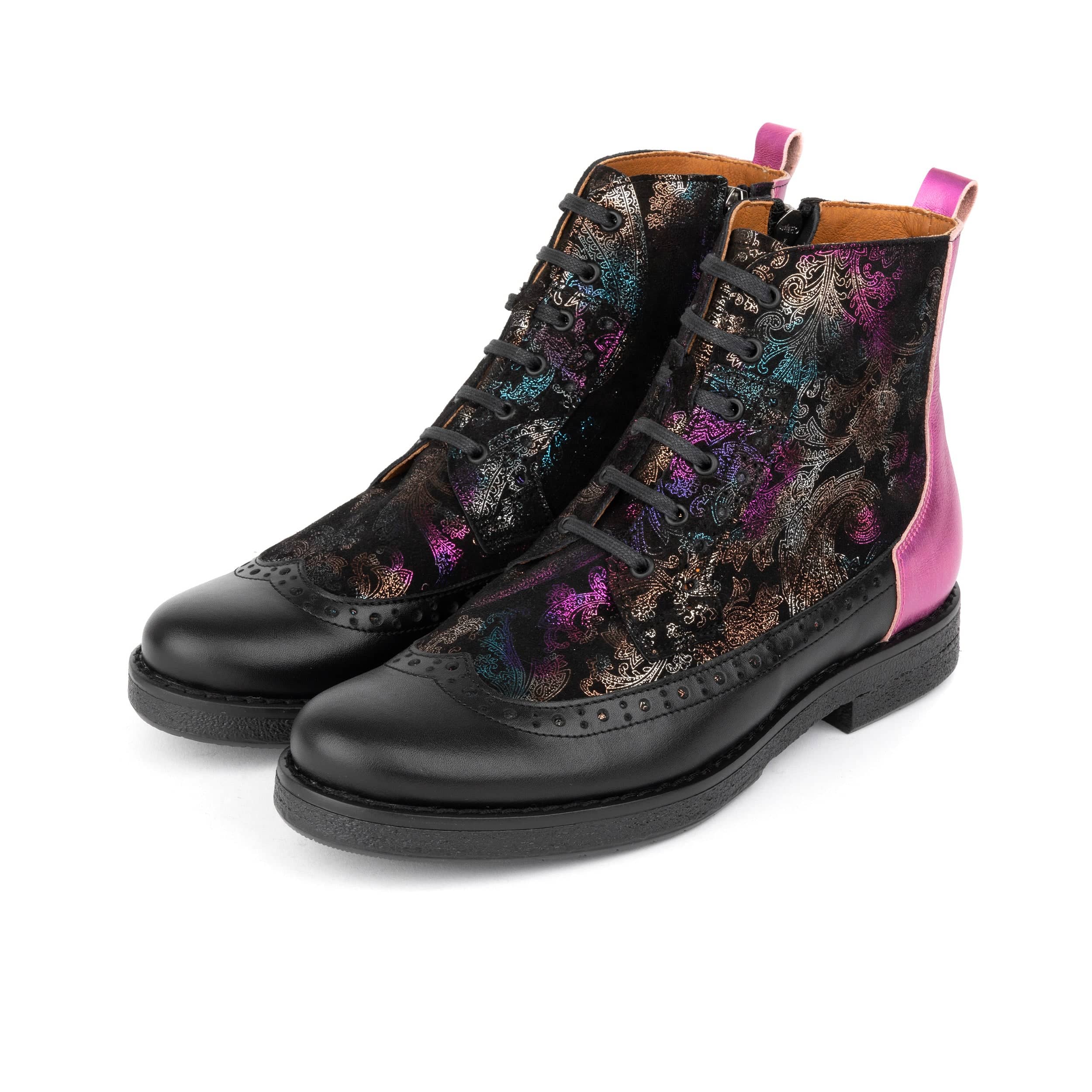 Hatter - Dark Winter Foil & Pink - Women's Leather Ankle Lace-up Boot - Image 9