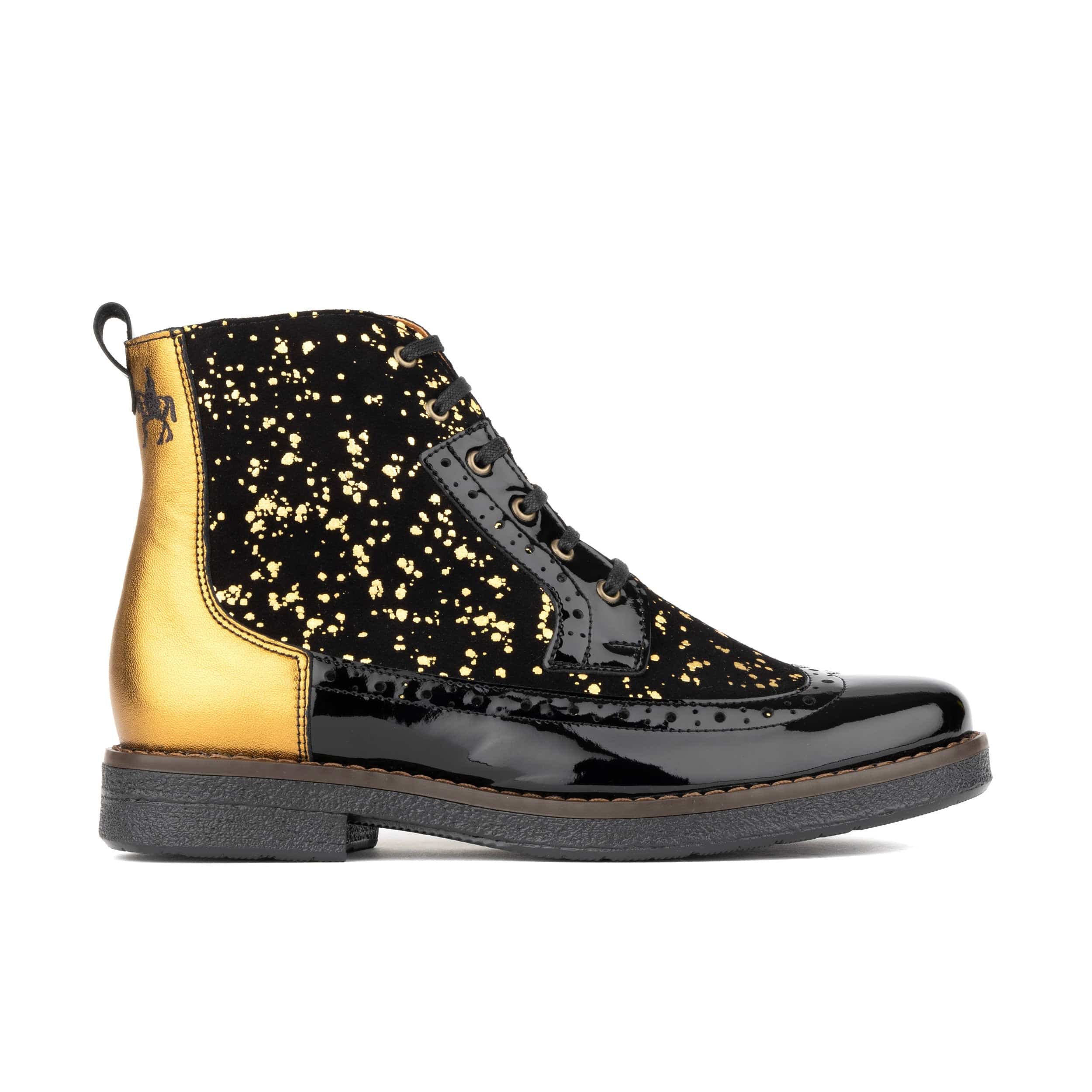 Hatter - Black Bright Gold Drops - Women's Leather Ankle Lace-up Boot