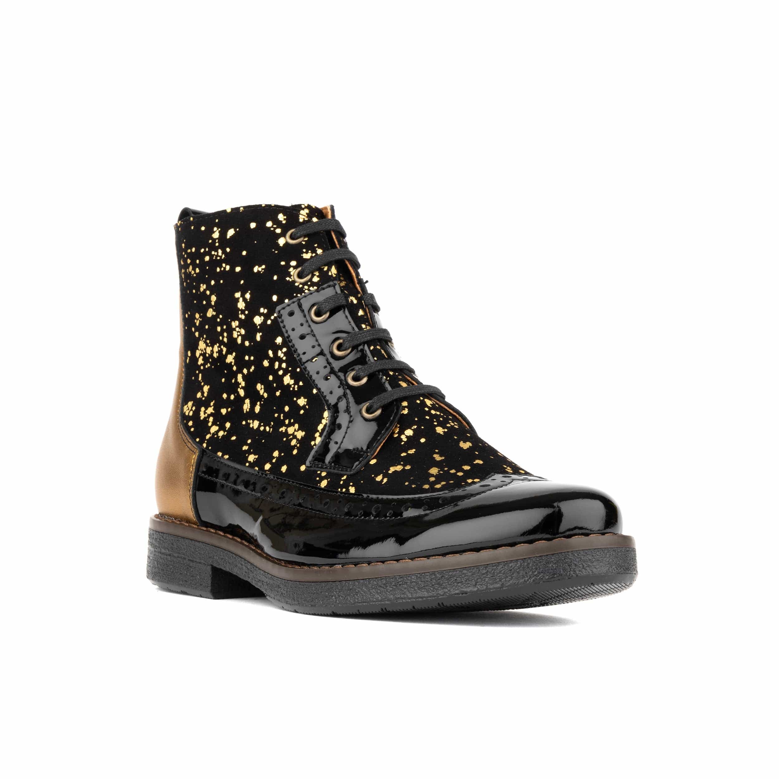 Hatter - Black Bright Gold Drops - Women's Leather Ankle Lace-up Boot - Image 2