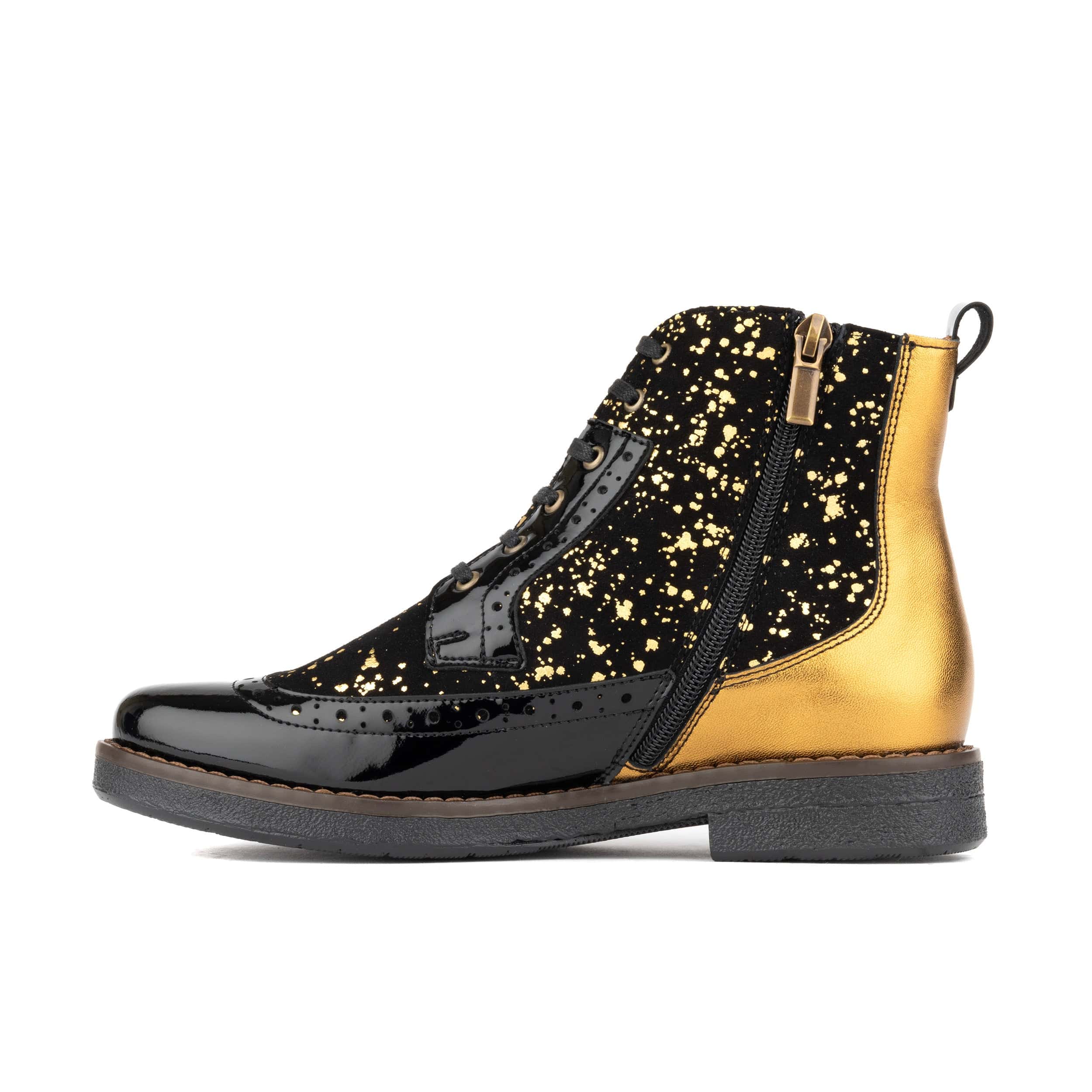 Hatter - Black Bright Gold Drops - Women's Leather Ankle Lace-up Boot - Image 3