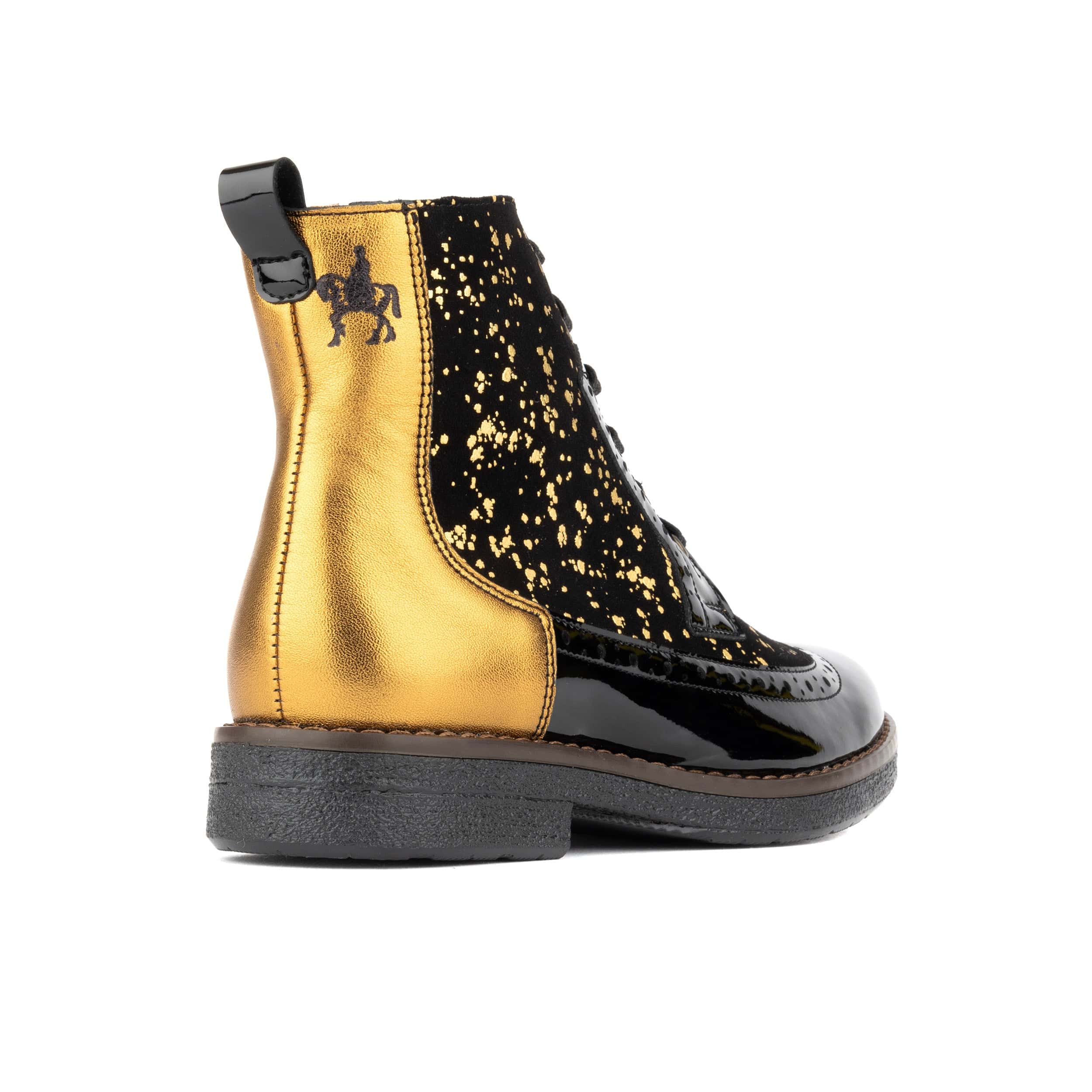 Hatter - Black Bright Gold Drops - Women's Leather Ankle Lace-up Boot - Image 4