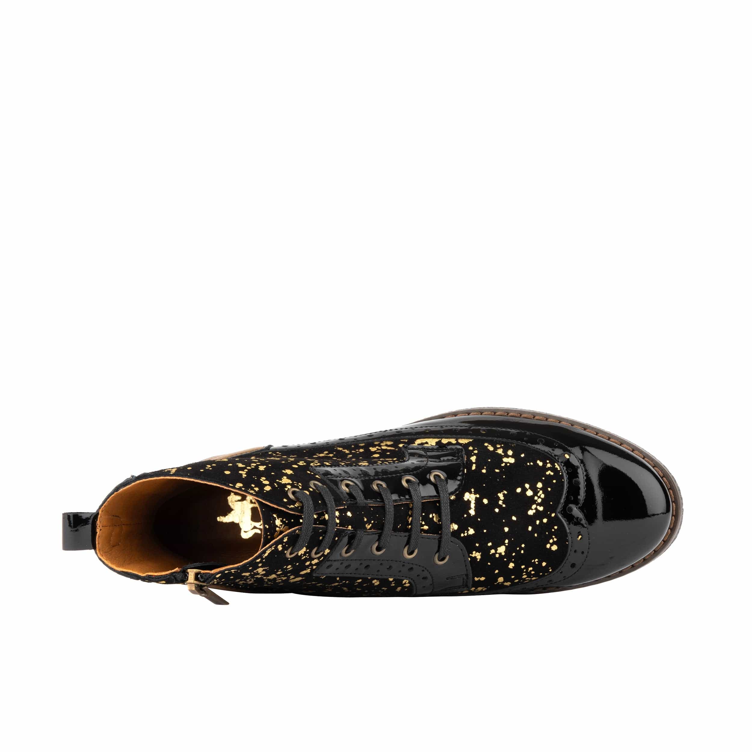 Hatter - Black Bright Gold Drops - Women's Leather Ankle Lace-up Boot - Image 6