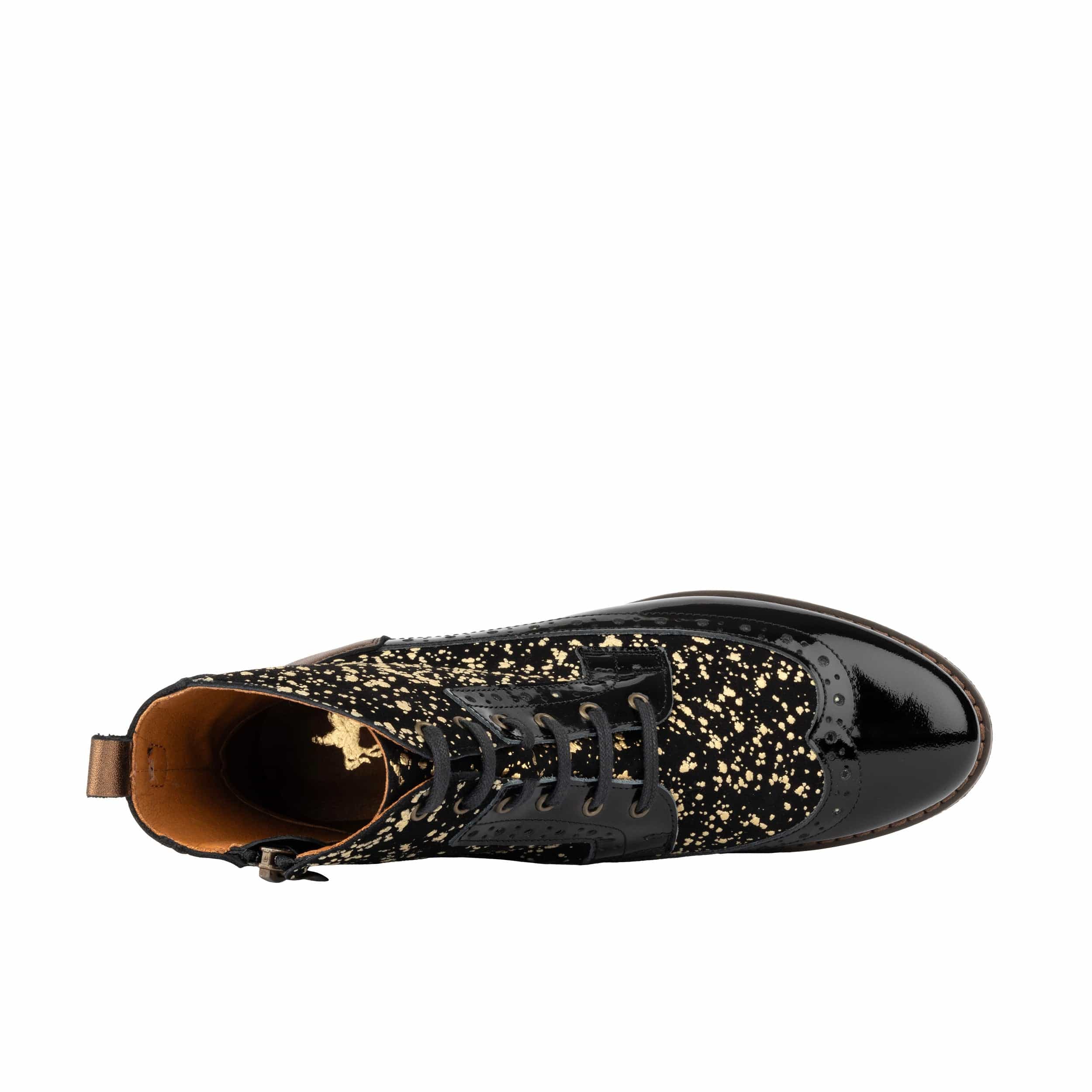 Hatter - Black Gold Drops - Women's Leather Ankle Lace-up Boot - Image 7