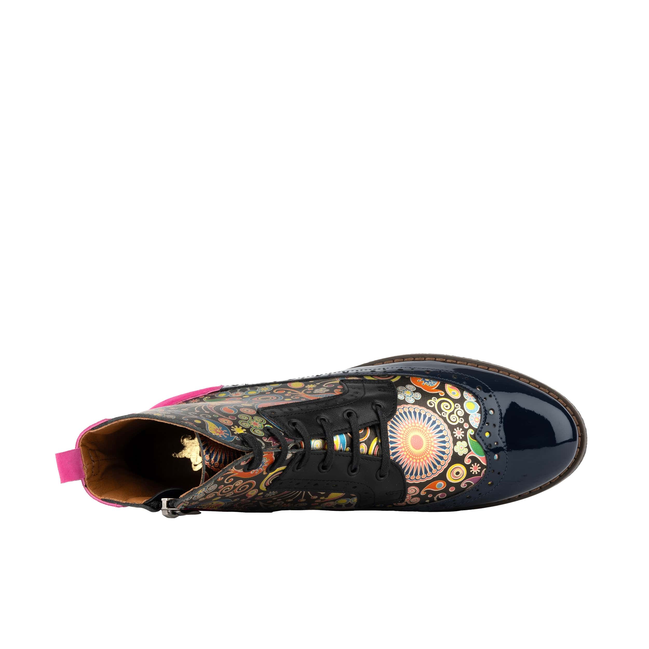 Hatter - Navy Pink - Women's higher ankle leather boot with brogue styling - Image 7