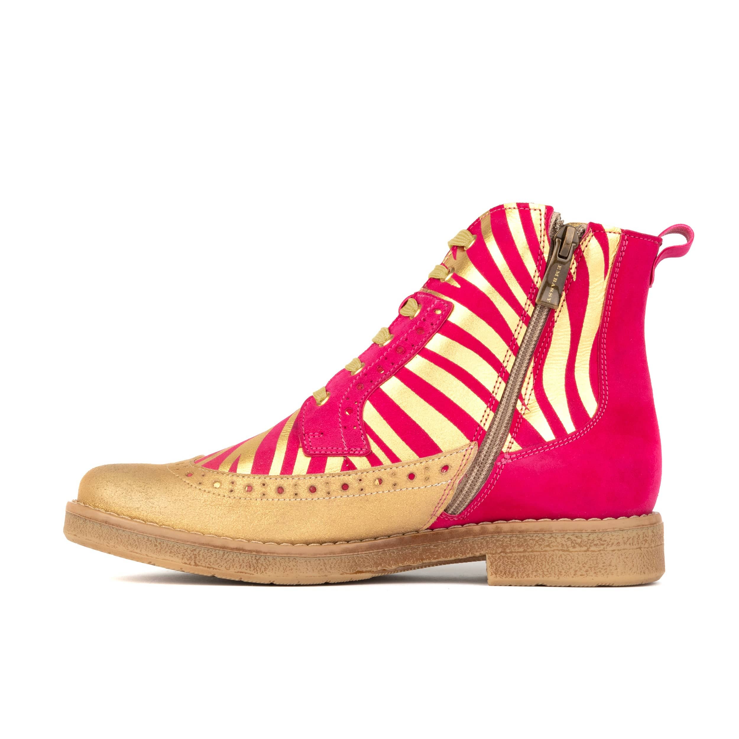 Hatter - Pink & Gold Stripes - Women's Leather Ankle Lace-up Boot - Image 3