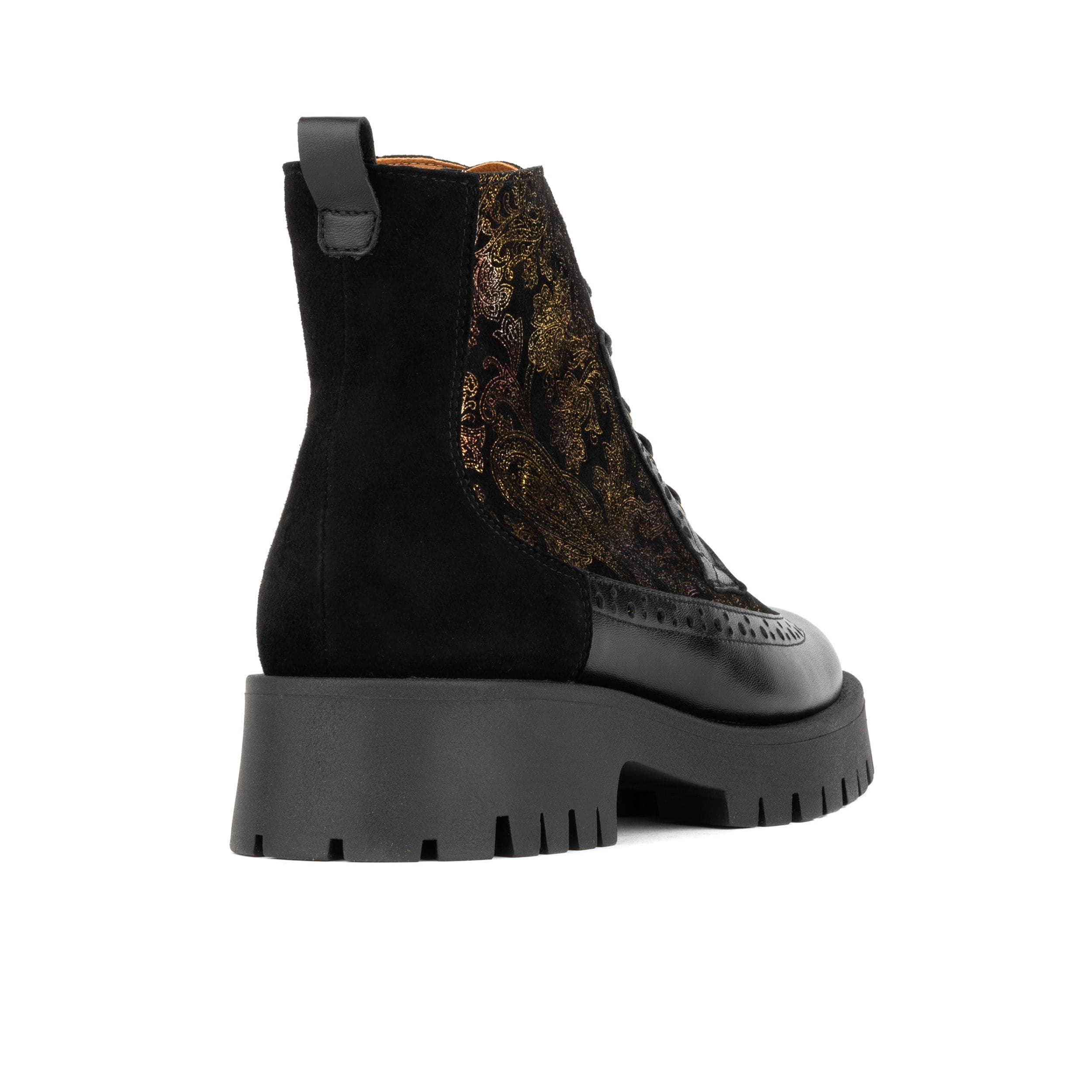 Hatter Platform - Black & Floral - Women's Leather ankle Lace-up Boot with chunky cleated sole - Image 4