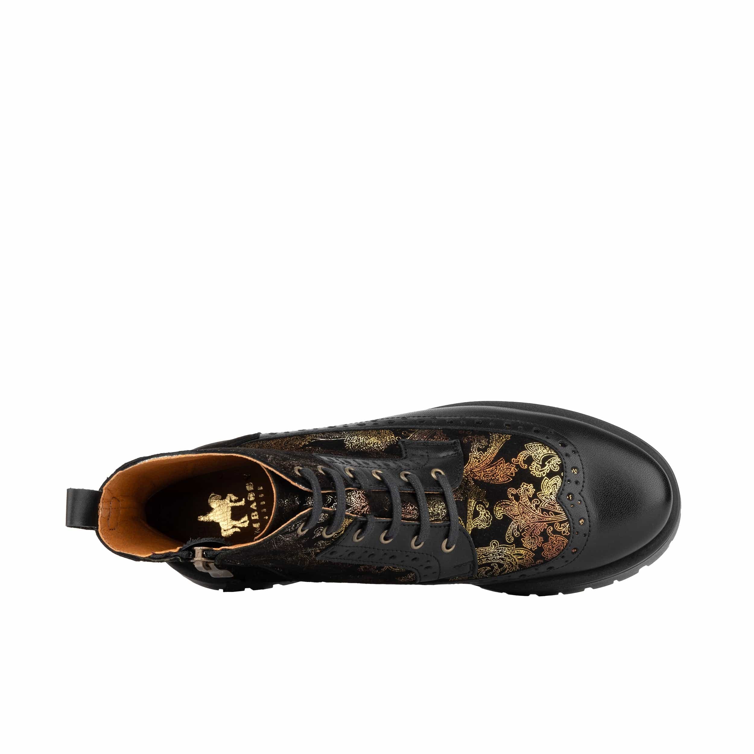 Hatter Platform - Black & Floral - Women's Leather ankle Lace-up Boot with chunky cleated sole - Image 6