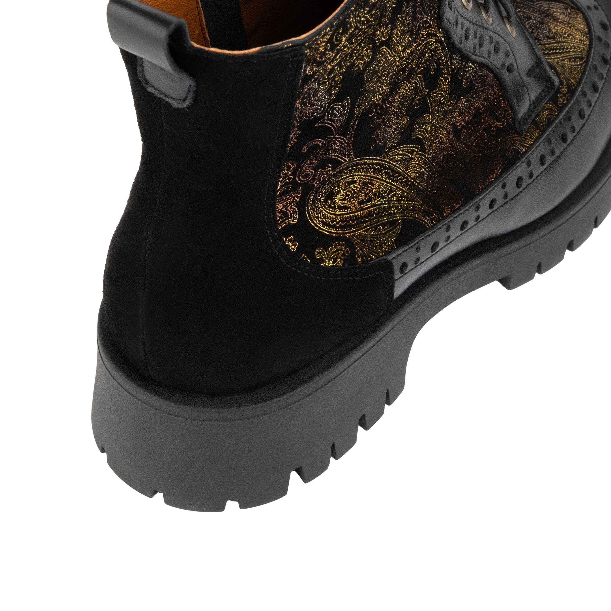 Hatter Platform - Black & Floral - Women's Leather ankle Lace-up Boot with chunky cleated sole - Image 8