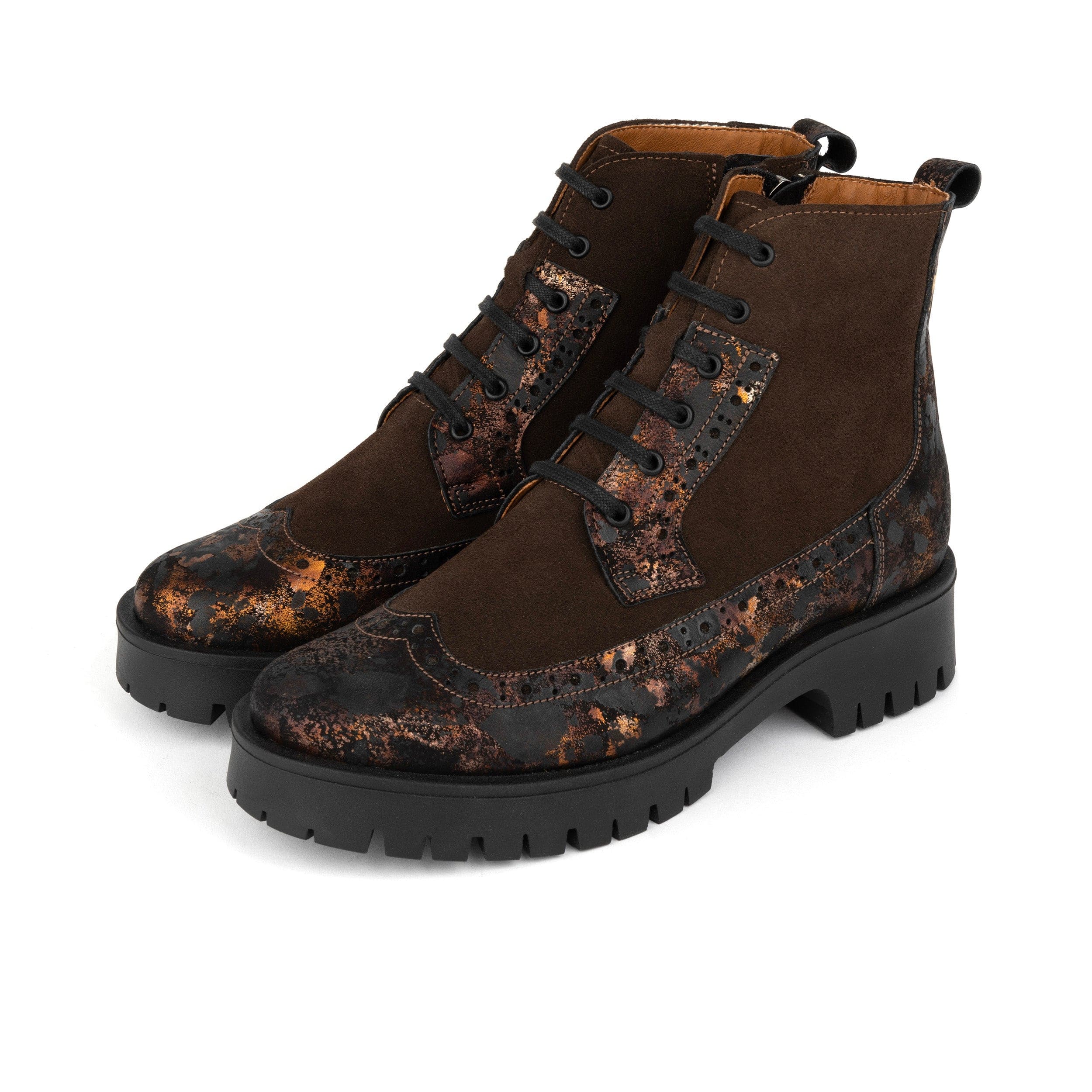 Hatter Platform - Brown Metal - Women's Leather and brushed nubuck suede Ankle Lace-up Boot with chunky cleated sole - Image 10
