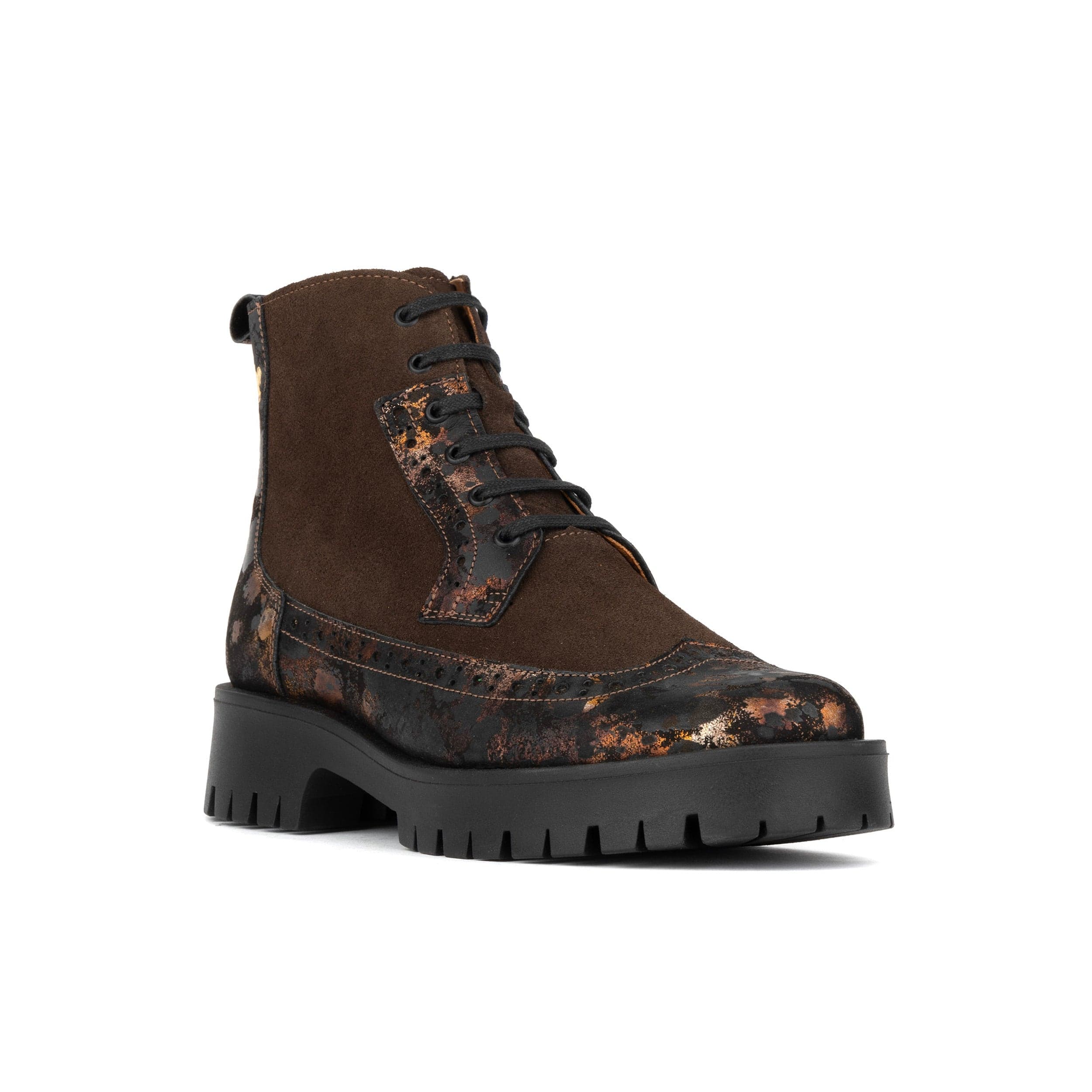 Hatter Platform - Brown Metal - Women's Leather and brushed nubuck suede Ankle Lace-up Boot with chunky cleated sole - Image 3