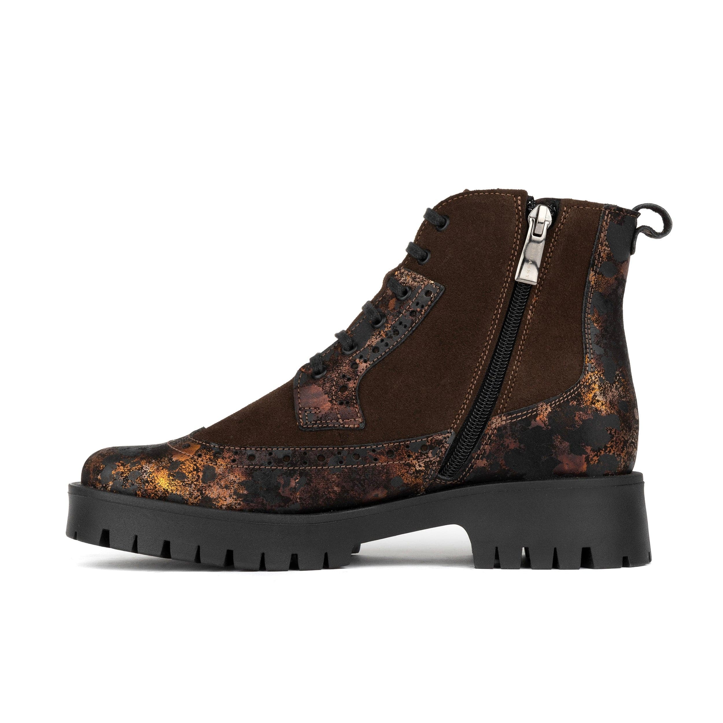 Hatter Platform - Brown Metal - Women's Leather and brushed nubuck suede Ankle Lace-up Boot with chunky cleated sole - Image 4