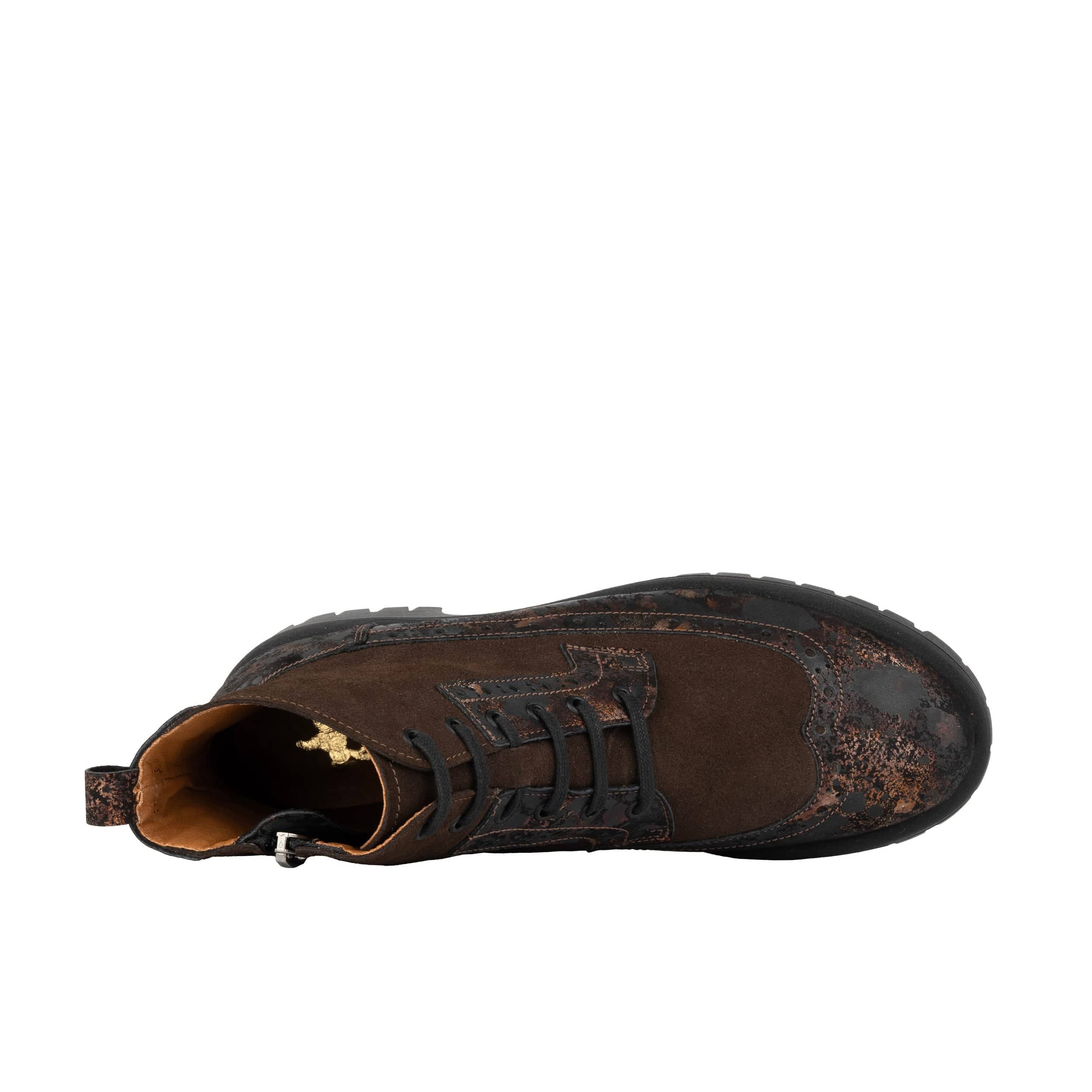 Hatter Platform - Brown Metal - Women's Leather and brushed nubuck suede Ankle Lace-up Boot with chunky cleated sole - Image 7