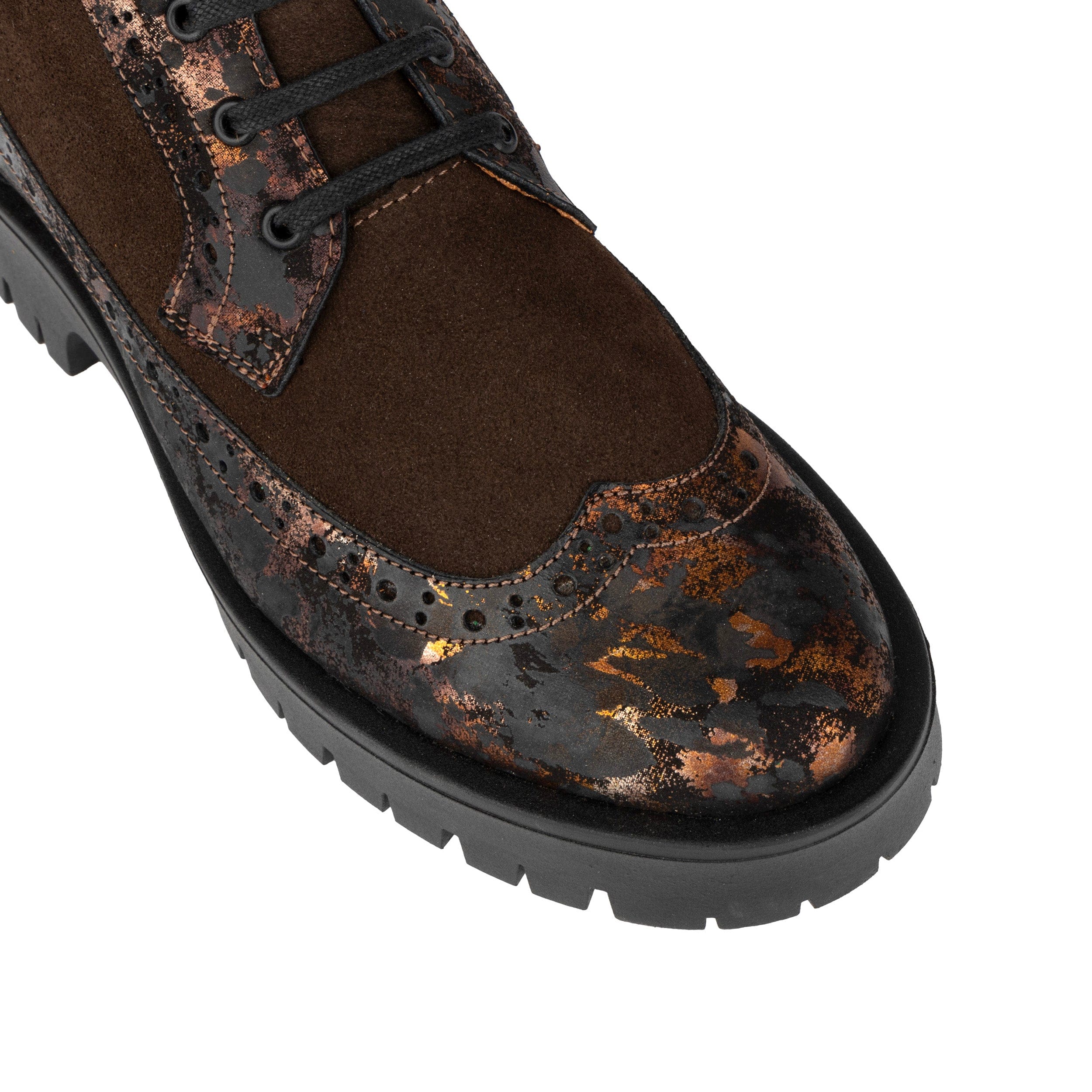 Hatter Platform - Brown Metal - Women's Leather and brushed nubuck suede Ankle Lace-up Boot with chunky cleated sole - Image 8