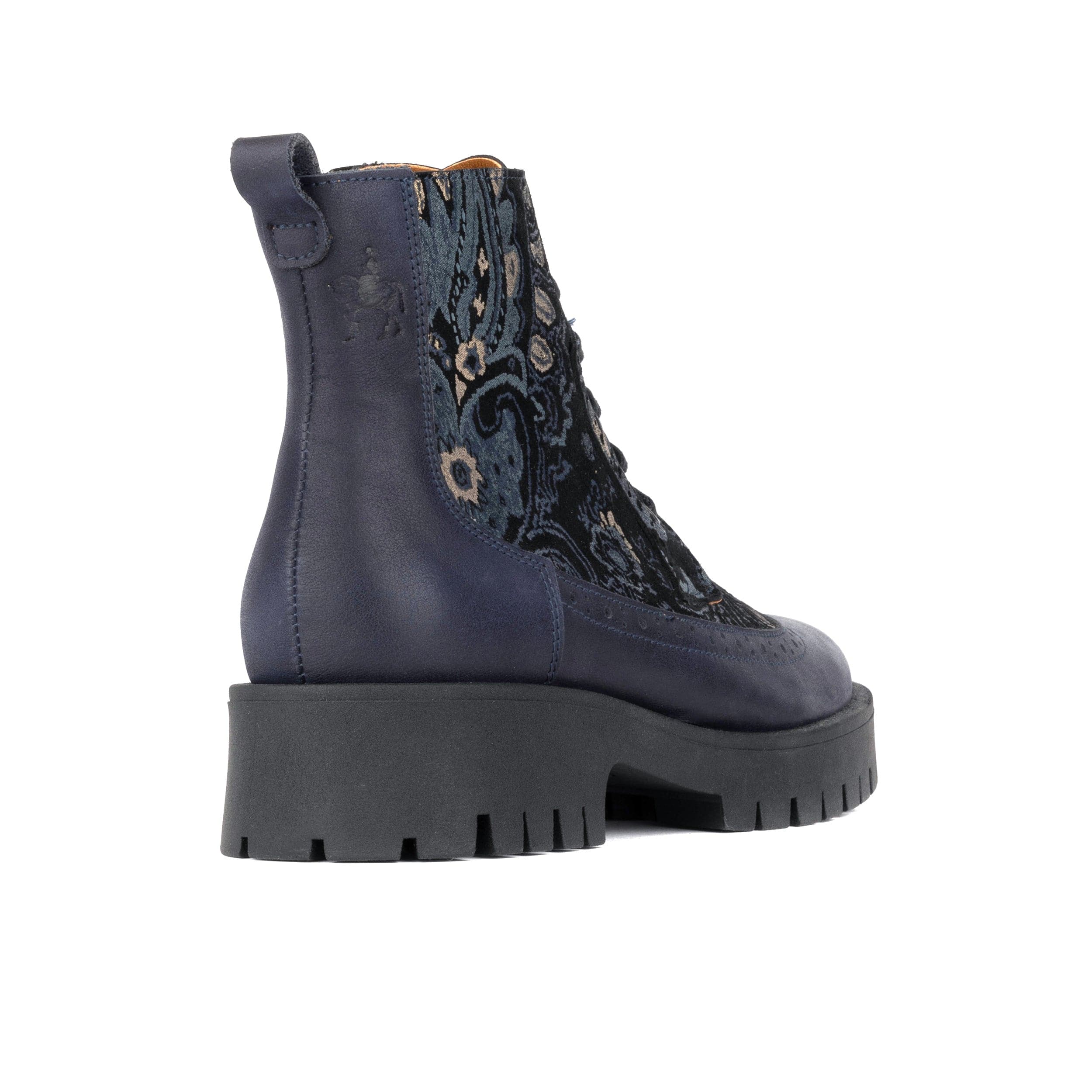 Hatter Platform - Matt Blue & Grey & Gold - Women's Leather ankle Lace-up Boot with chunky cleated sole - Image 5
