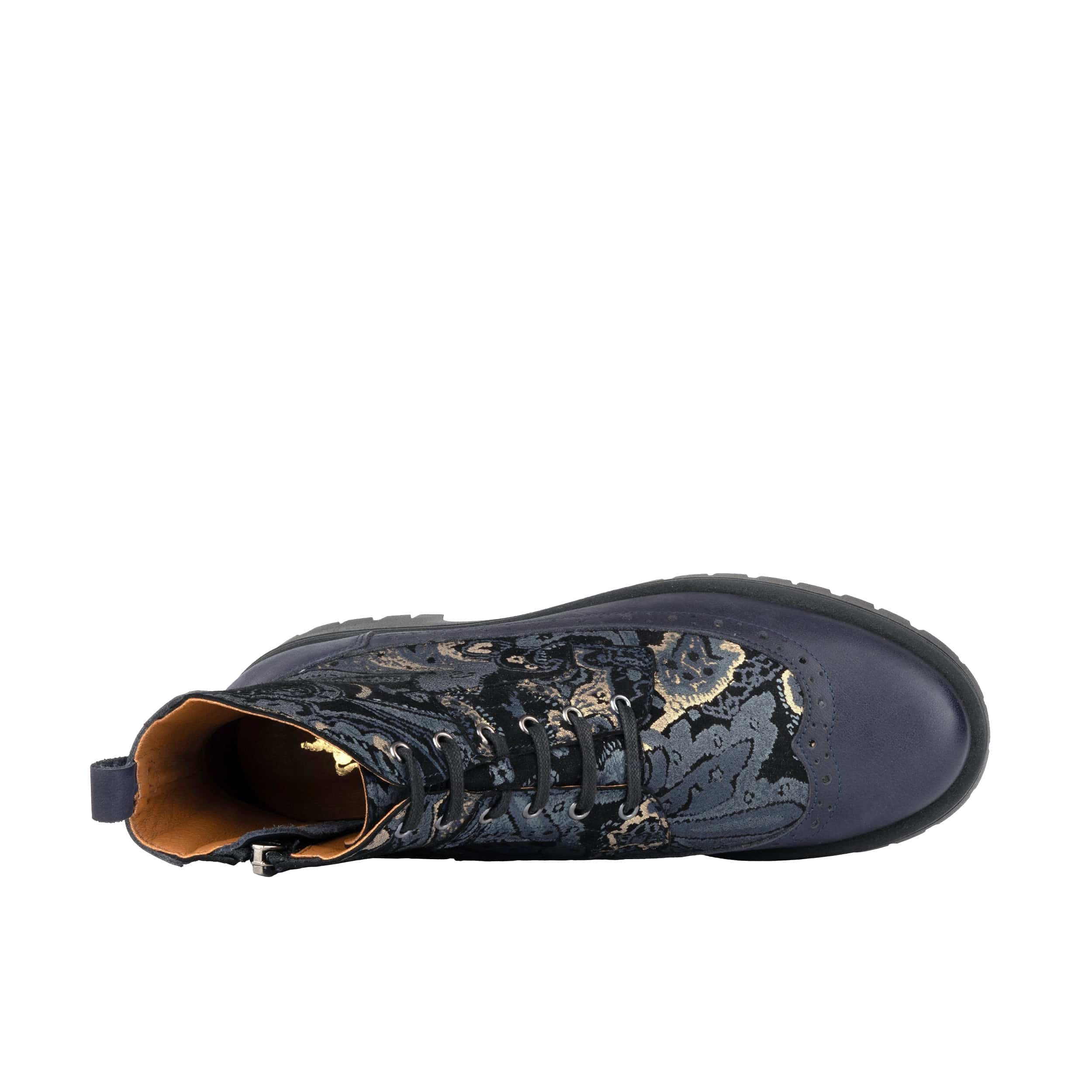 Hatter Platform - Matt Blue & Grey & Gold - Women's Leather ankle Lace-up Boot with chunky cleated sole - Image 7