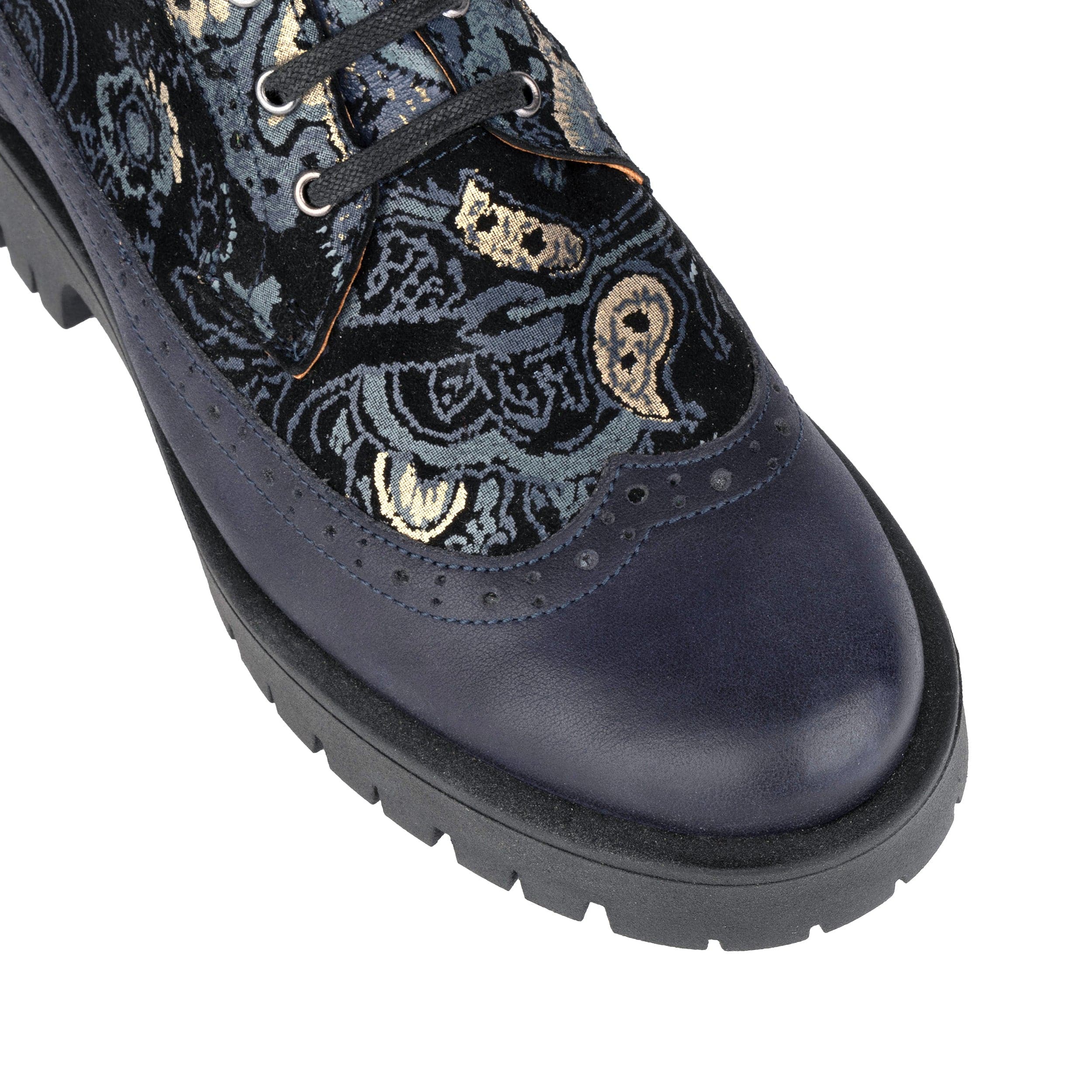 Hatter Platform - Matt Blue & Grey & Gold - Women's Leather ankle Lace-up Boot with chunky cleated sole - Image 8