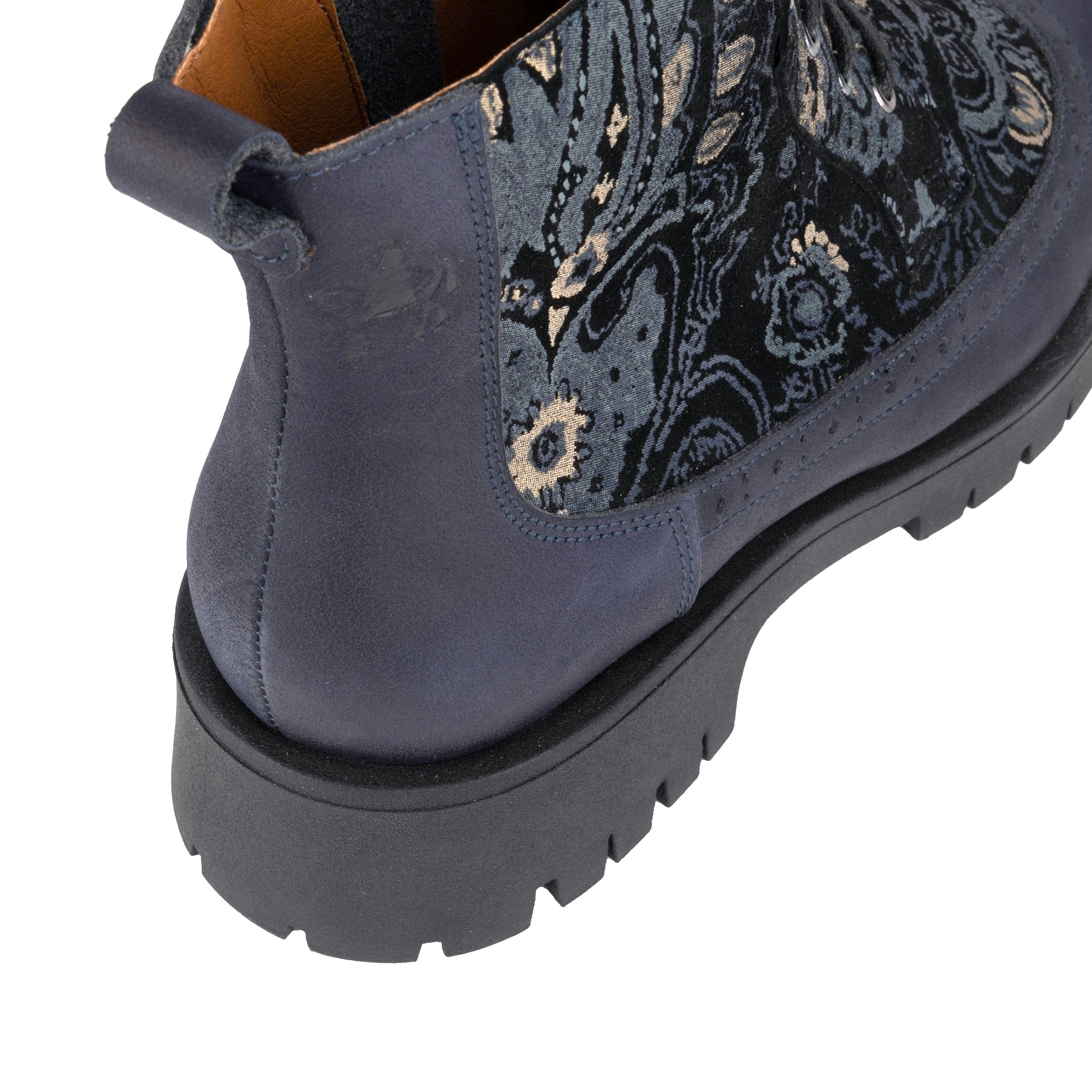 Hatter Platform - Matt Blue & Grey & Gold - Women's Leather ankle Lace-up Boot with chunky cleated sole - Image 9