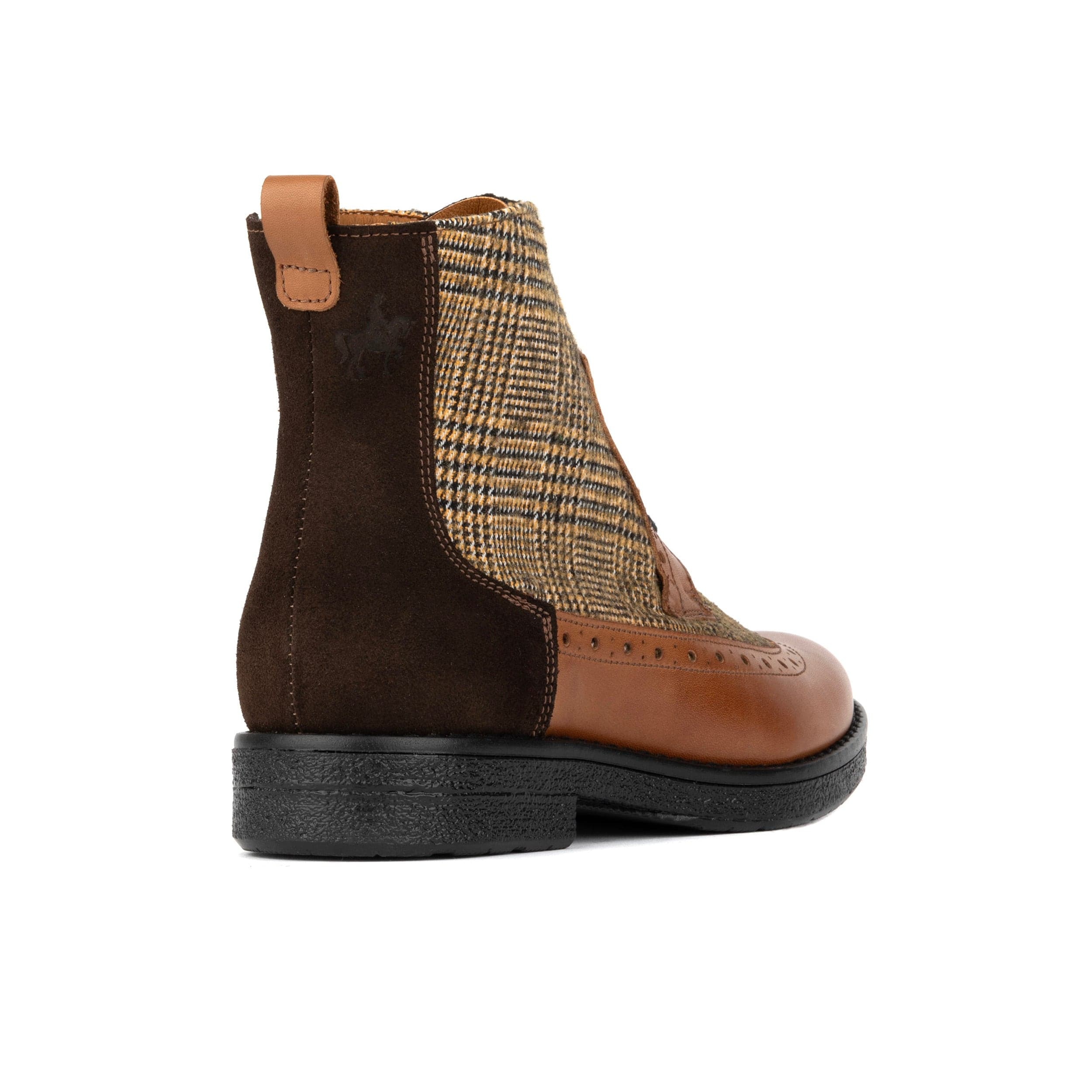 Hatter - Tan & Brown Check - Women's Leather Ankle Lace-up Boot with check details - Image 5