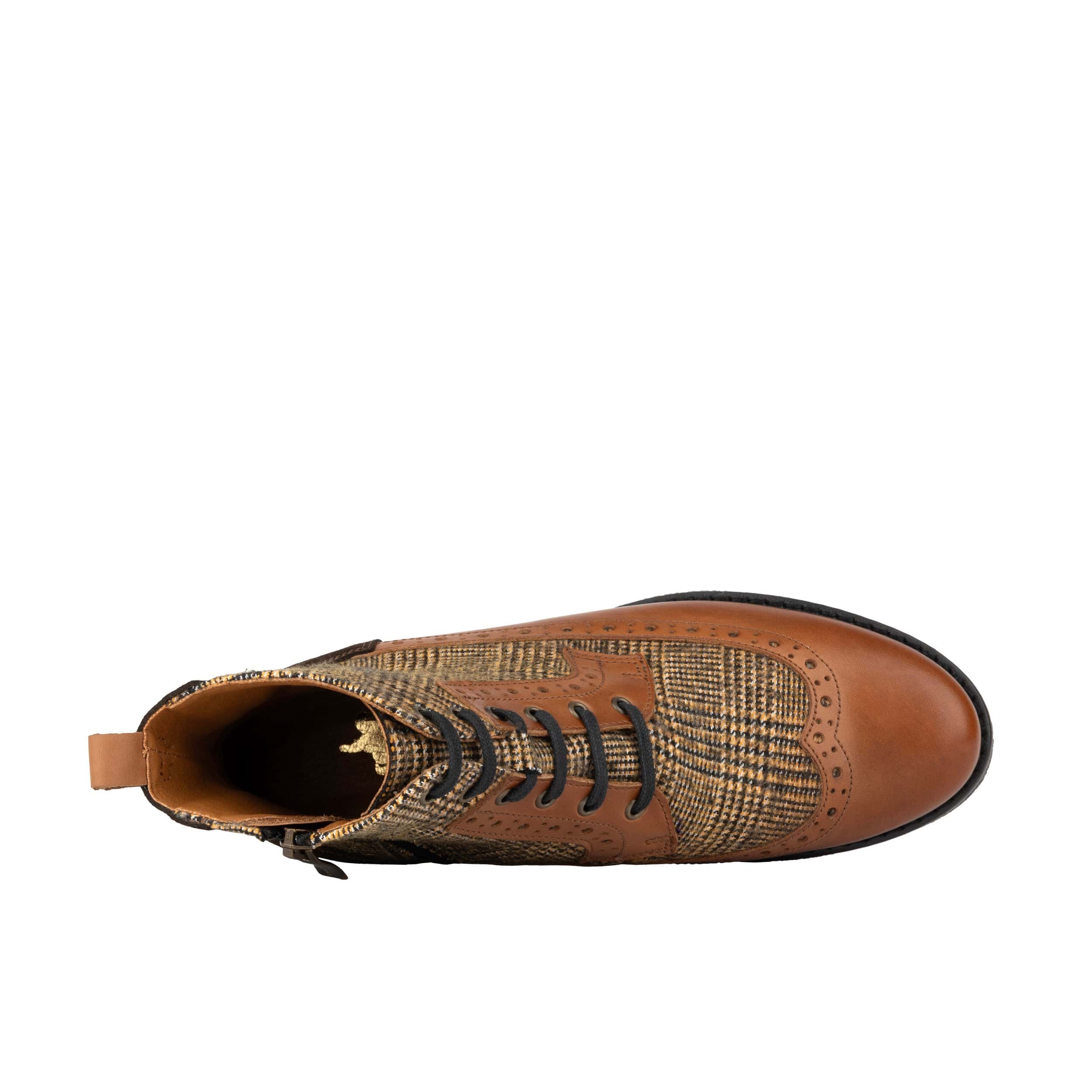 Hatter - Tan & Brown Check - Women's Leather Ankle Lace-up Boot with check details - Image 7