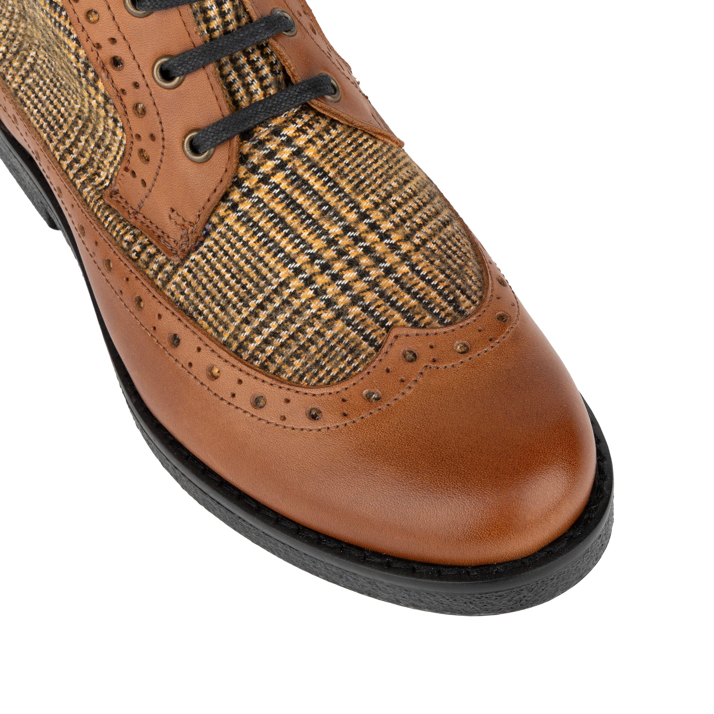 Hatter - Tan & Brown Check - Women's Leather Ankle Lace-up Boot with check details - Image 8