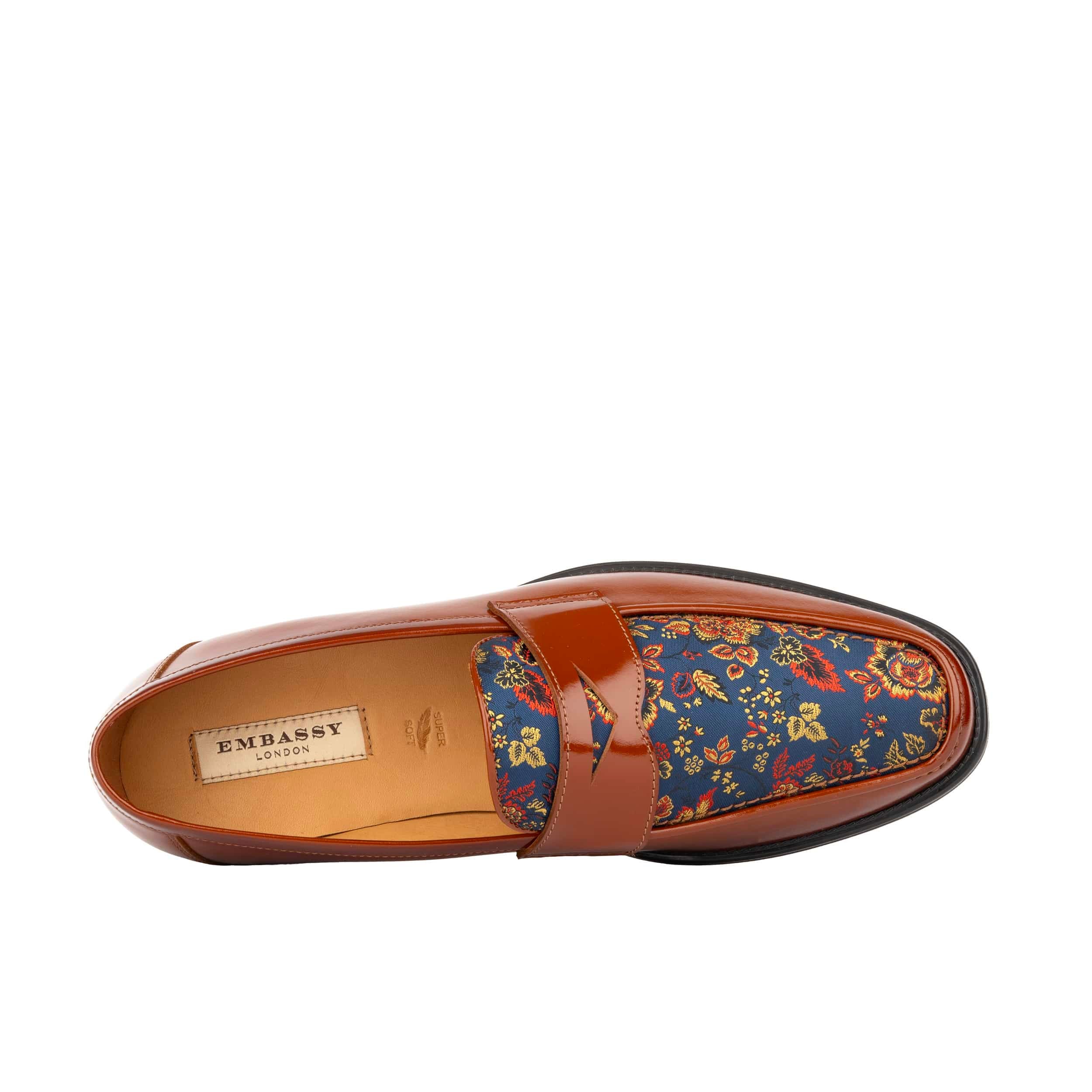 Henry - Tan & Blue Flower - Men's Leather Loafer - Image 6