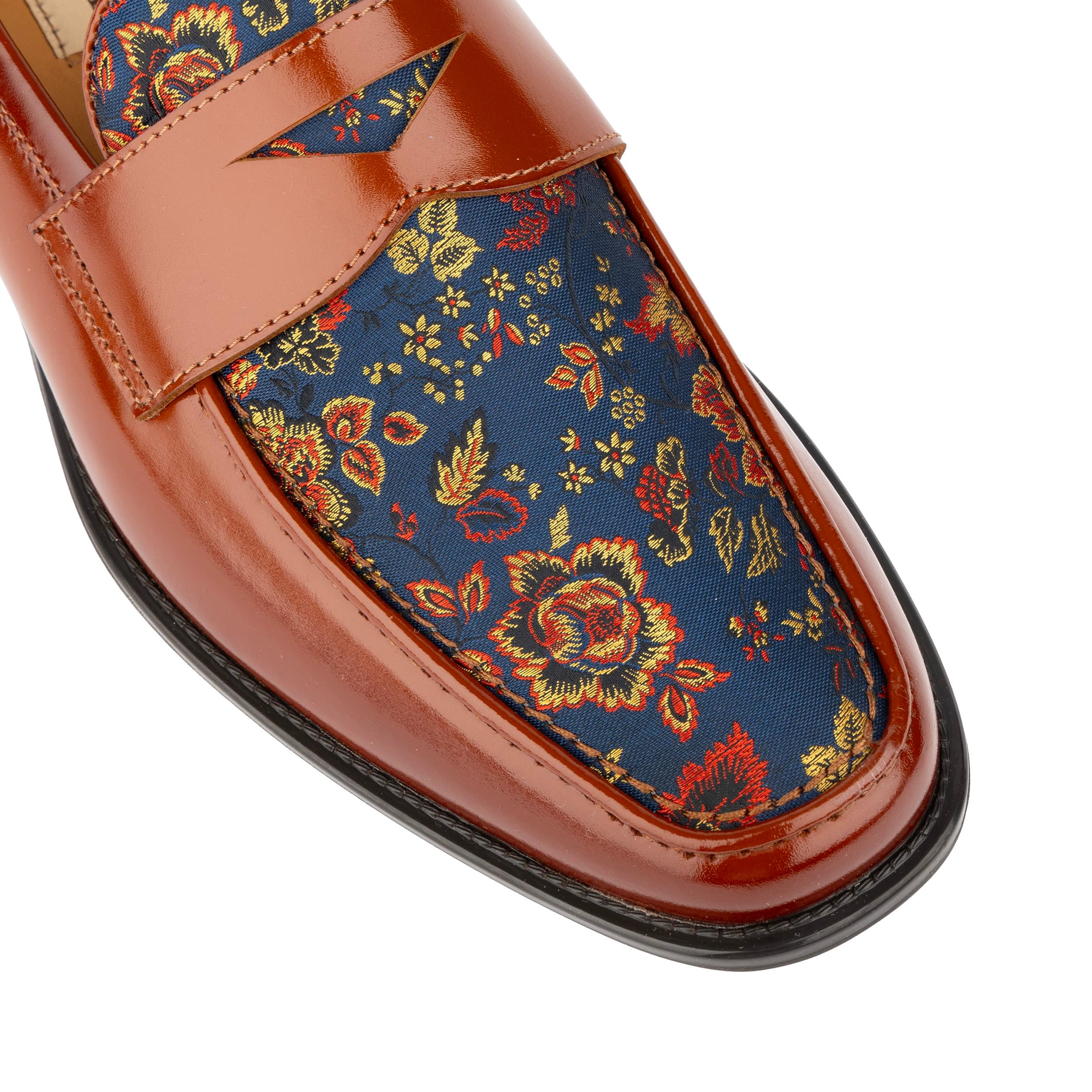 Henry - Tan & Blue Flower - Men's Leather Loafer - Image 7