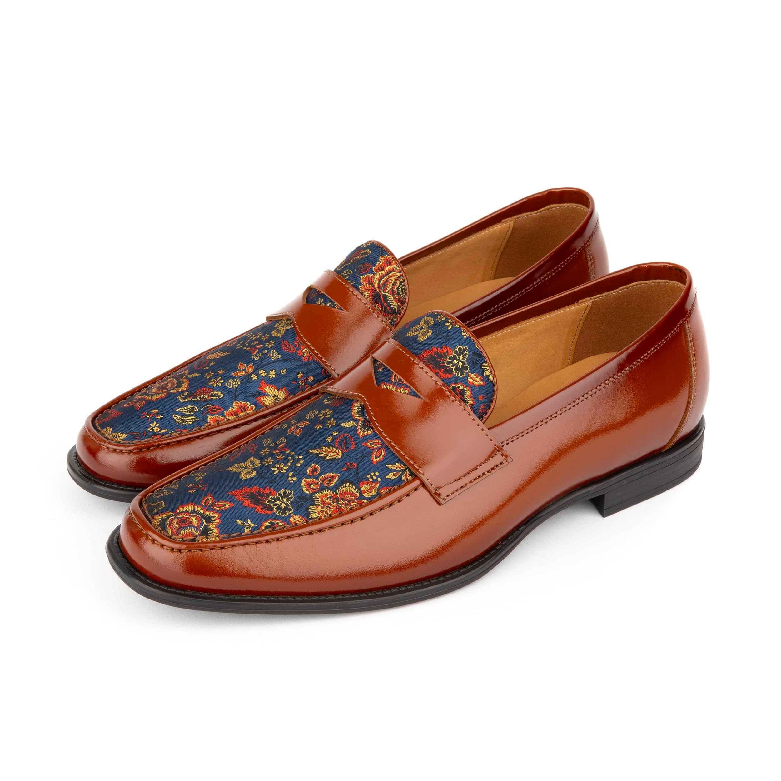 Henry - Tan & Blue Flower - Men's Leather Loafer - Image 9
