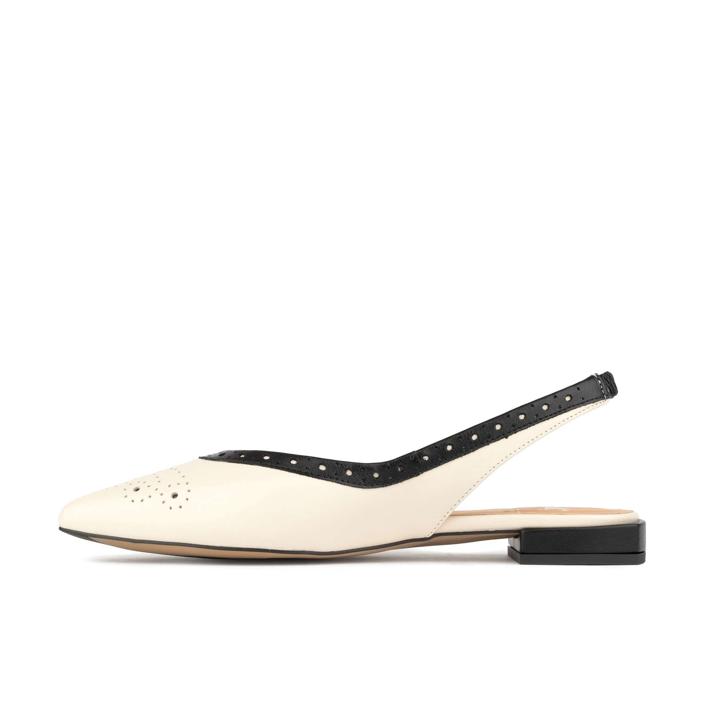 Holly - Cream & Black - Women's pointed toe contrast leather slingbacks - Image 3