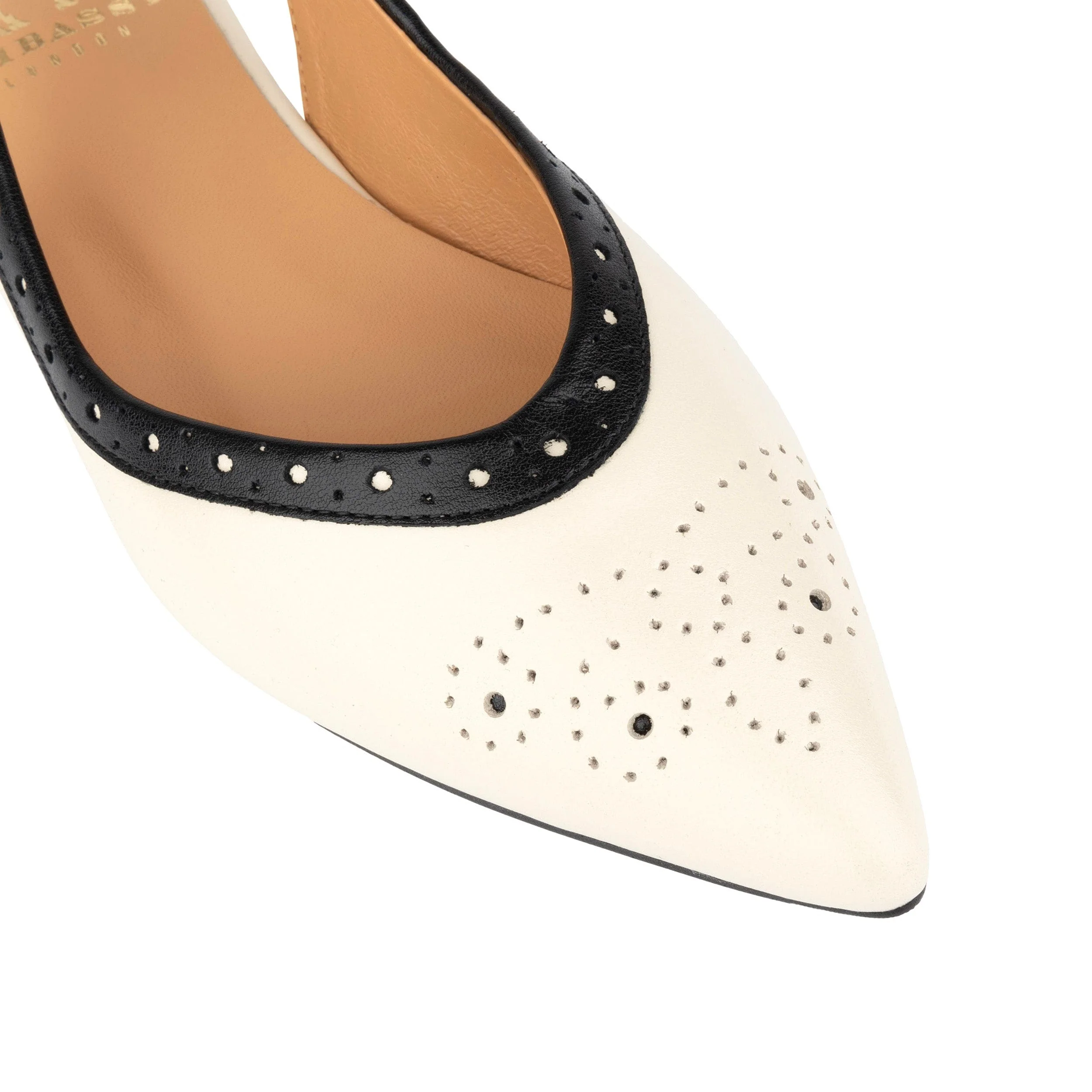 Holly - Cream & Black - Women's pointed toe contrast leather slingbacks - Image 7