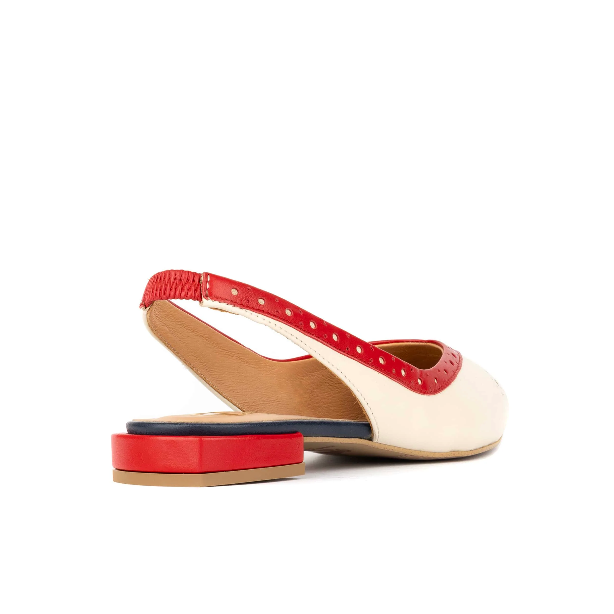 Holly Brogue - Cream & Red & Blue - Women's Leather Flat Slingback - Image 4