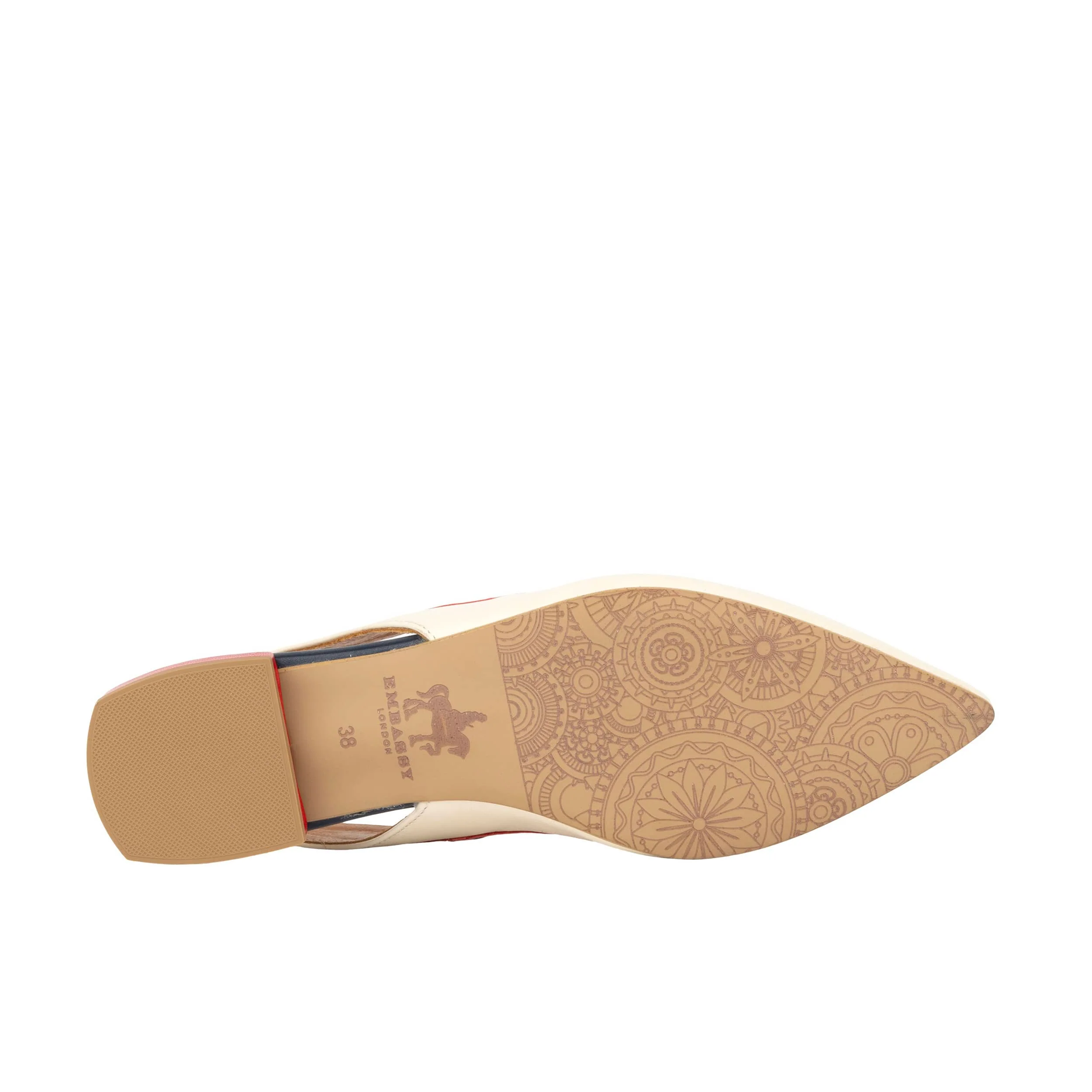 Holly Brogue - Cream & Red & Blue - Women's Leather Flat Slingback - Image 5