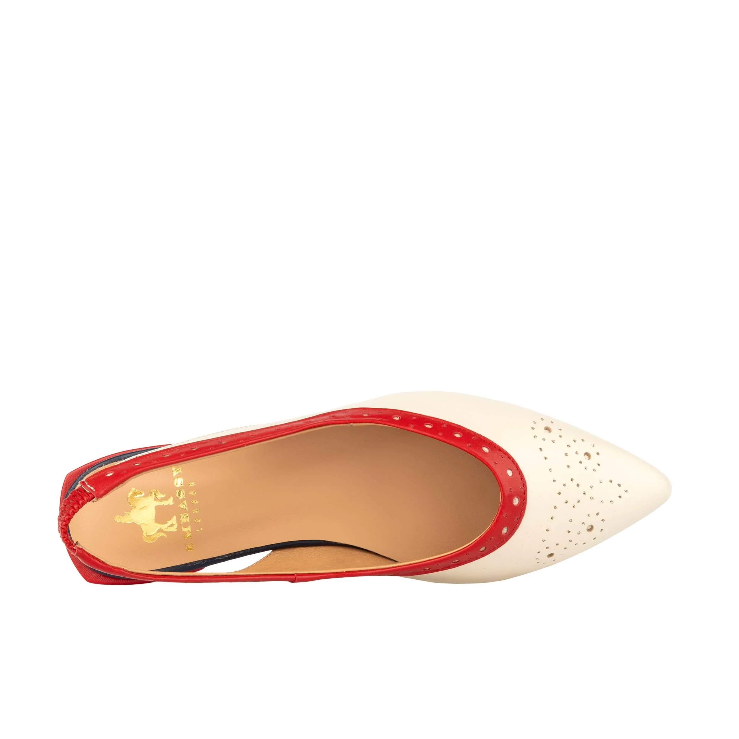 Holly Brogue - Cream & Red & Blue - Women's Leather Flat Slingback - Image 6