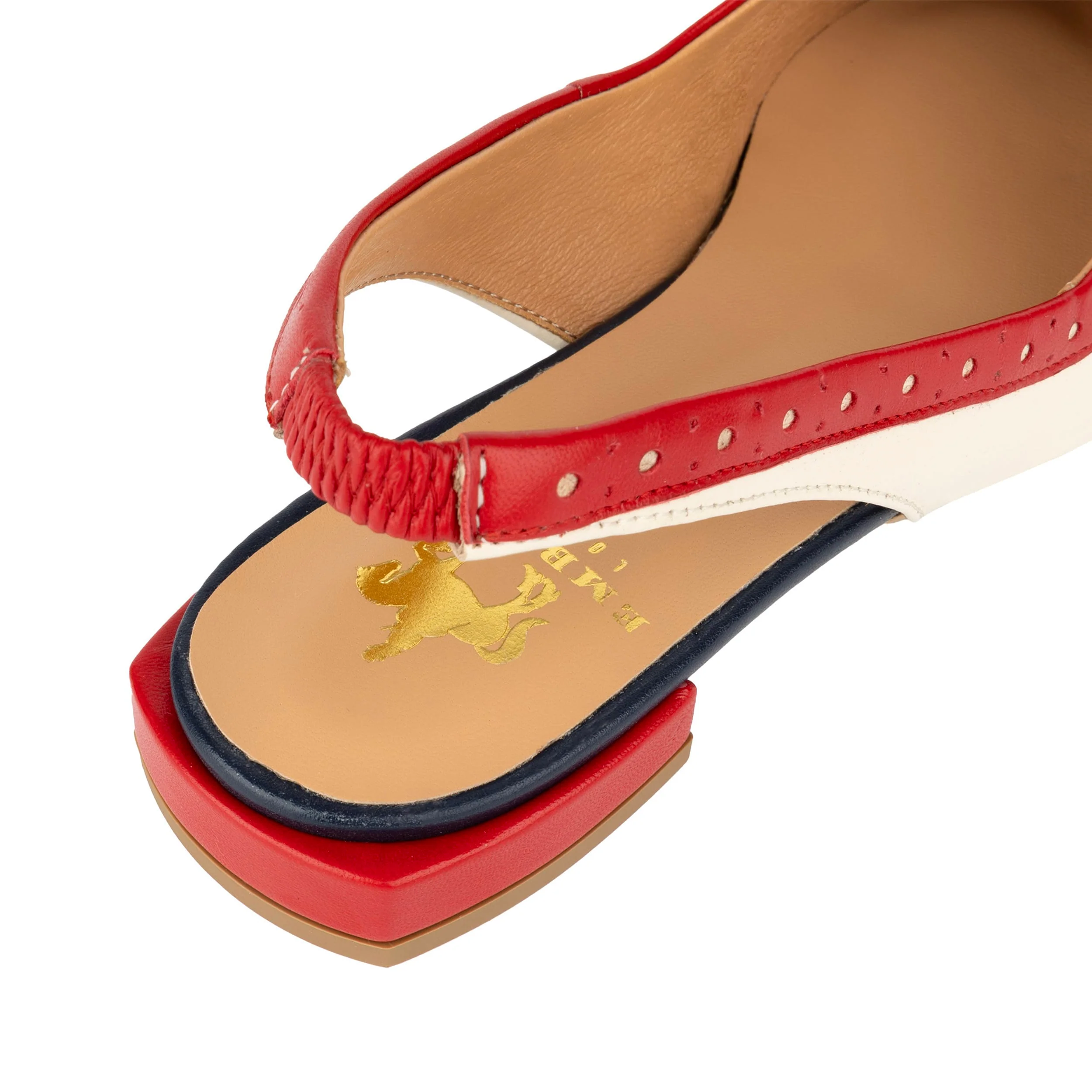 Holly Brogue - Cream & Red & Blue - Women's Leather Flat Slingback - Image 8