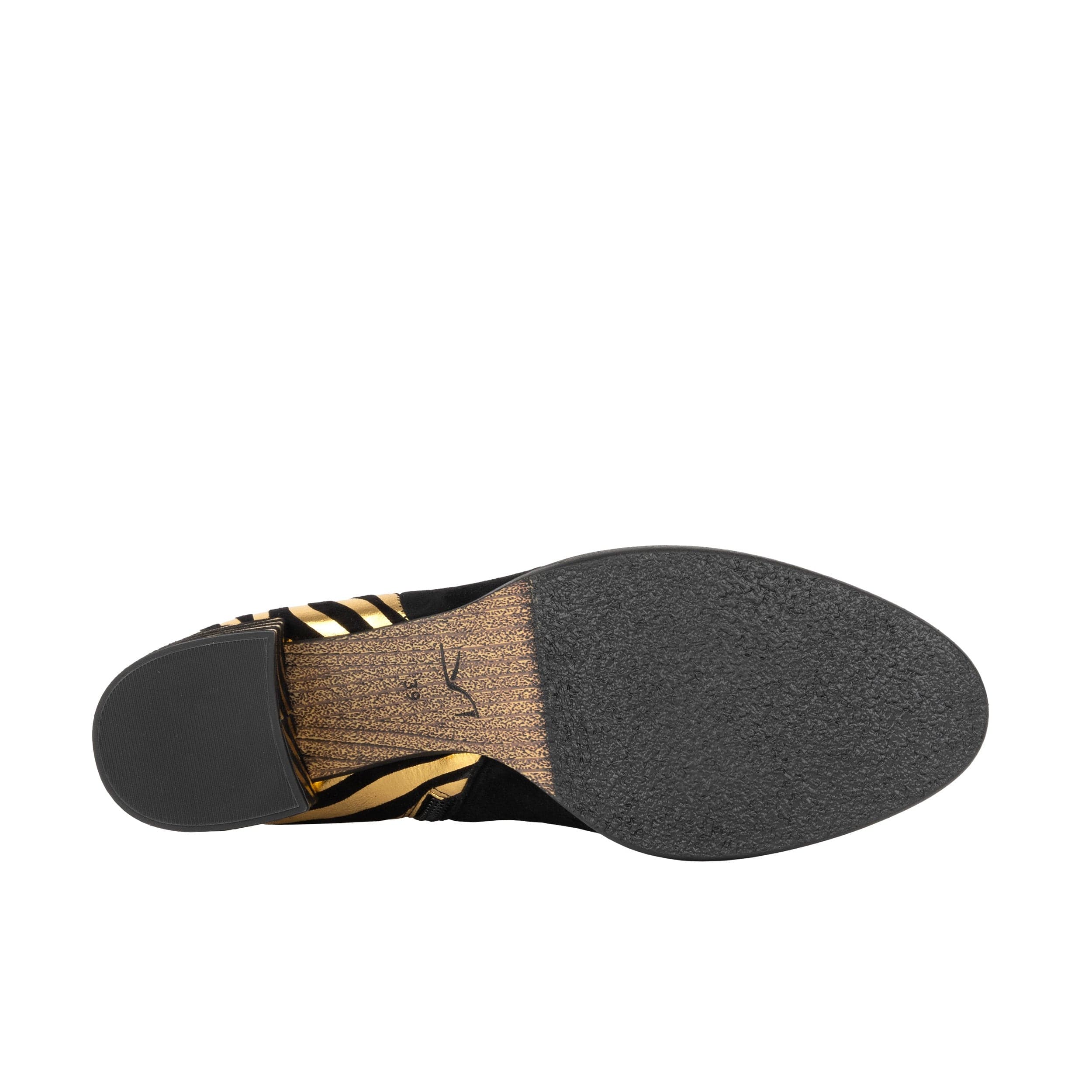 Impala - Black & Gold - Women's Suede Ankle Boot with Block Heel & Gold Foil Zebra Stripes - Image 7