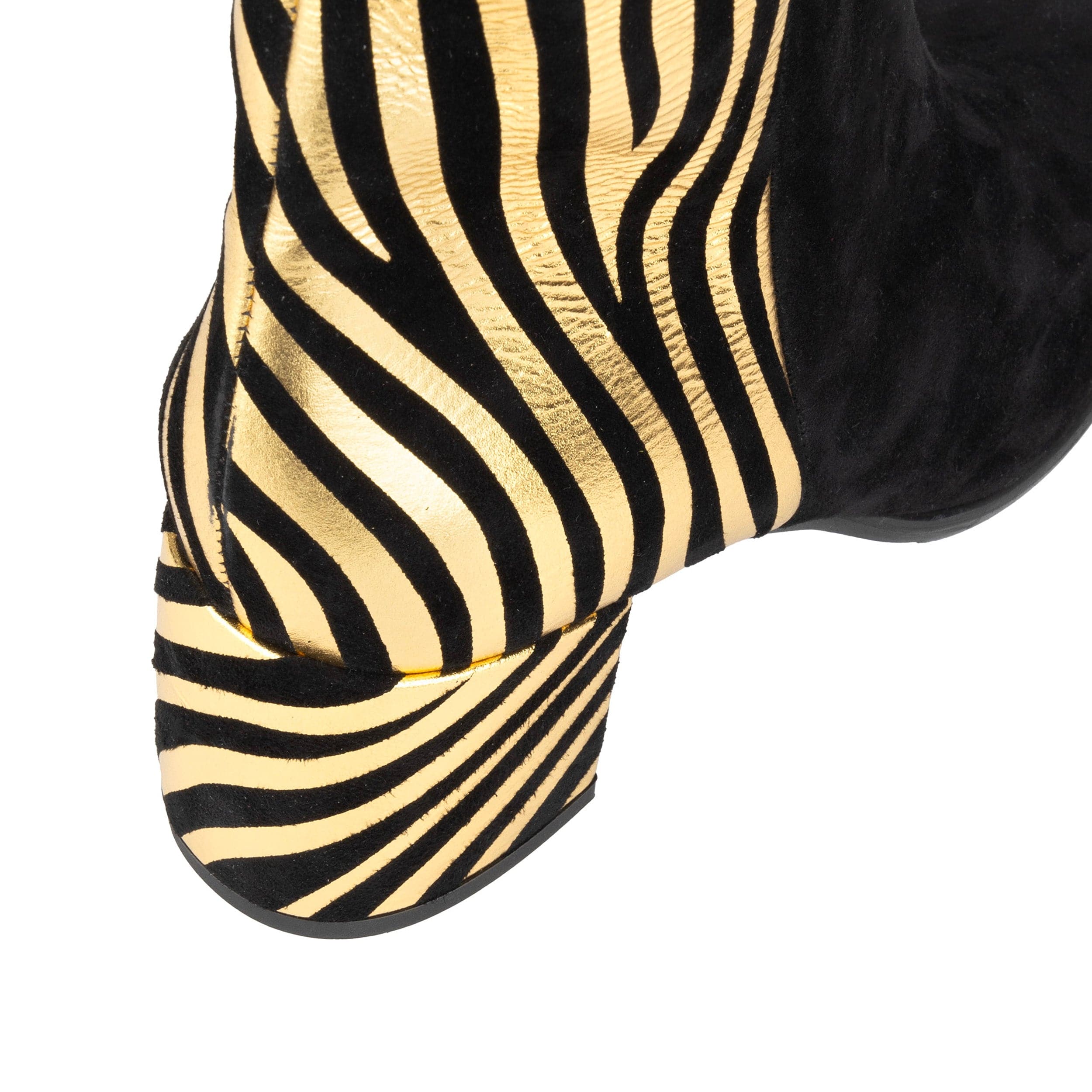 Impala - Black & Gold - Women's Suede Ankle Boot with Block Heel & Gold Foil Zebra Stripes - Image 9