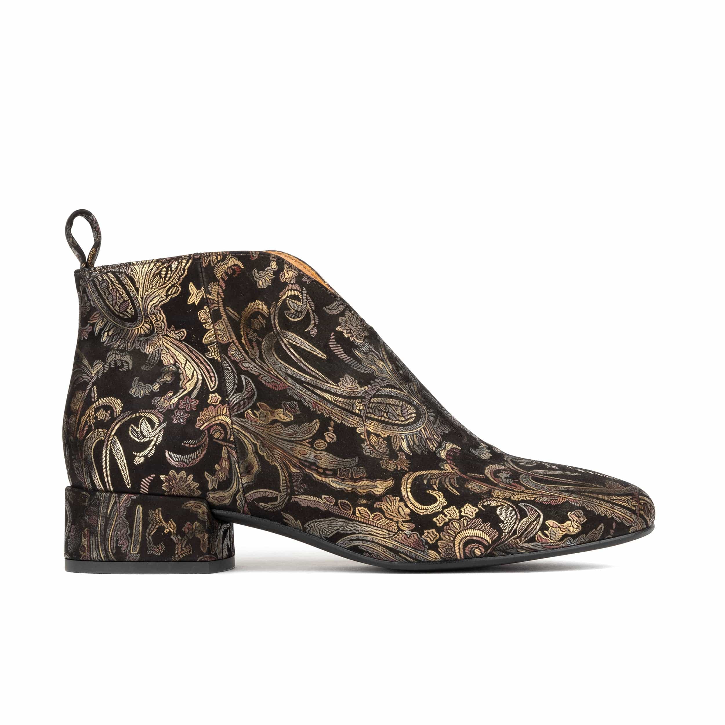 Iris - Black & Gold & Burgundy - Women's leather ankle boot with soft insoles