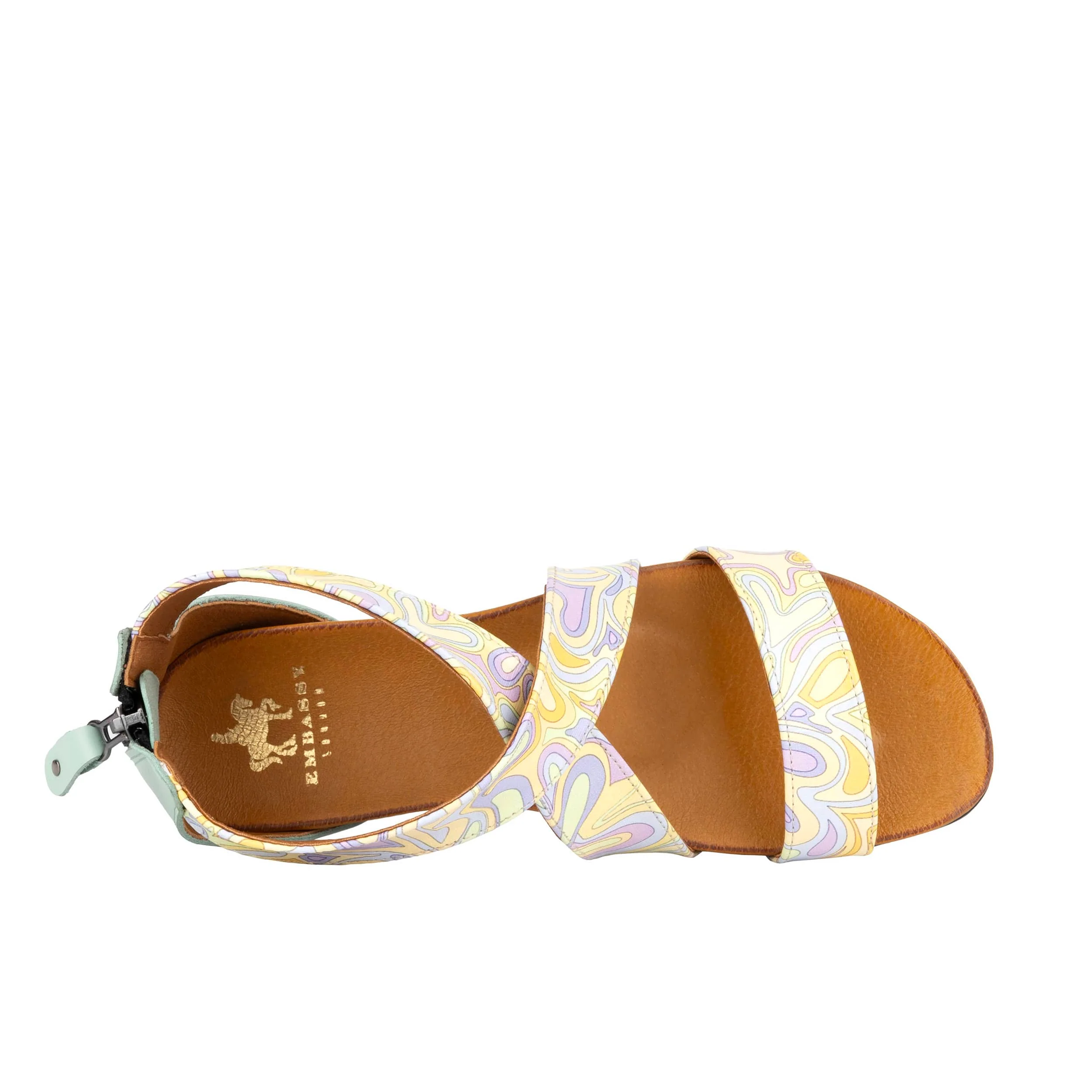 Isabella - Mint & Pastel Multi - Women's cross strap sandal with covered zip-up heel - Image 8
