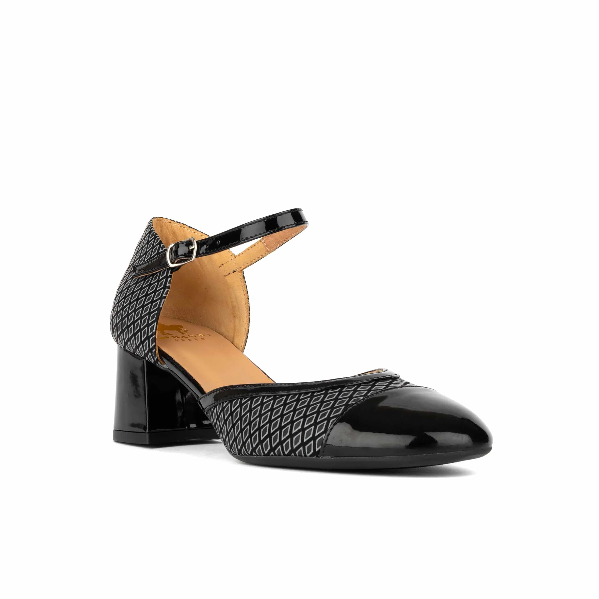 Kemi -  Black & Grey Diamonds - Women's Leather Almond-Toe Block Heel - Image 2