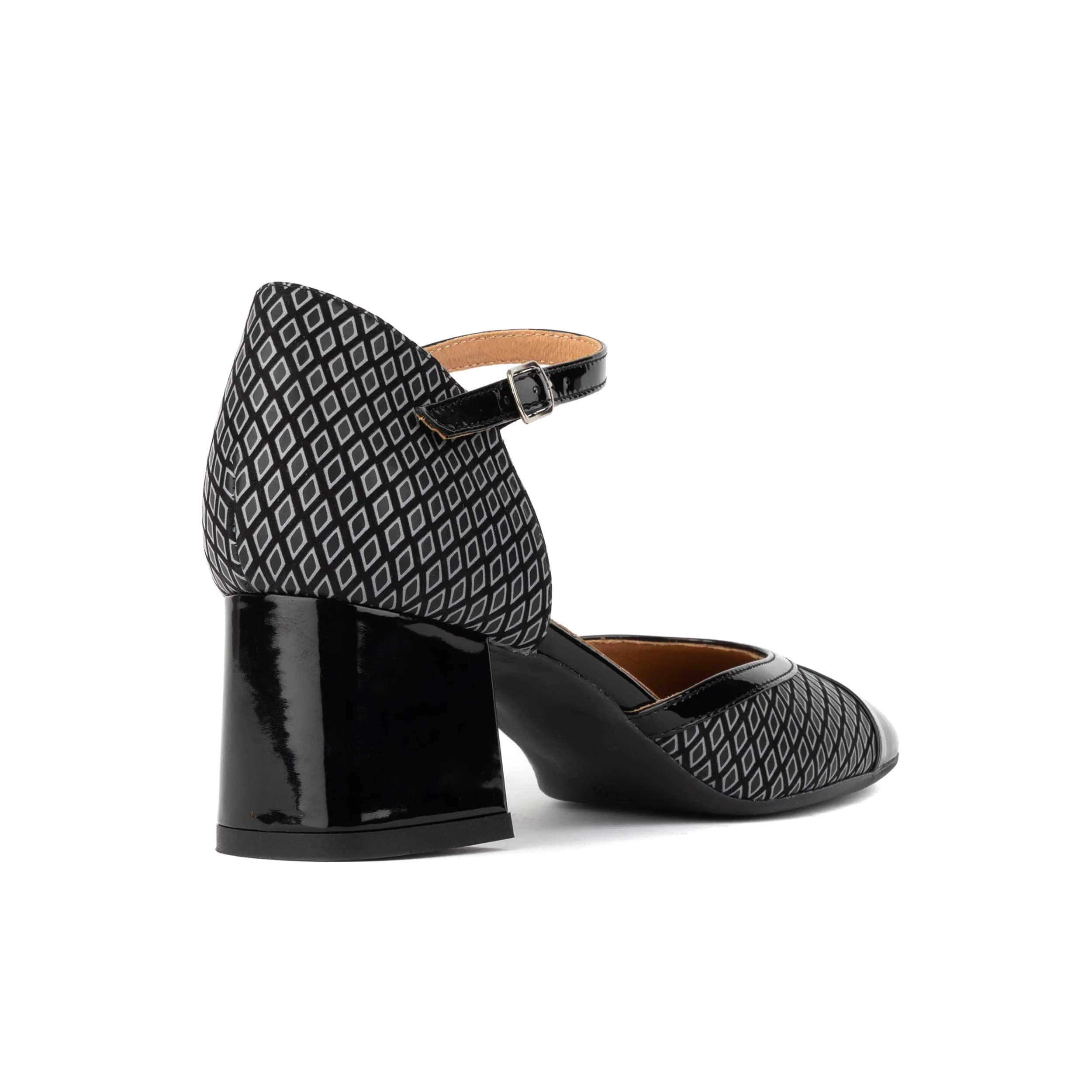 Kemi -  Black & Grey Diamonds - Women's Leather Almond-Toe Block Heel - Image 4