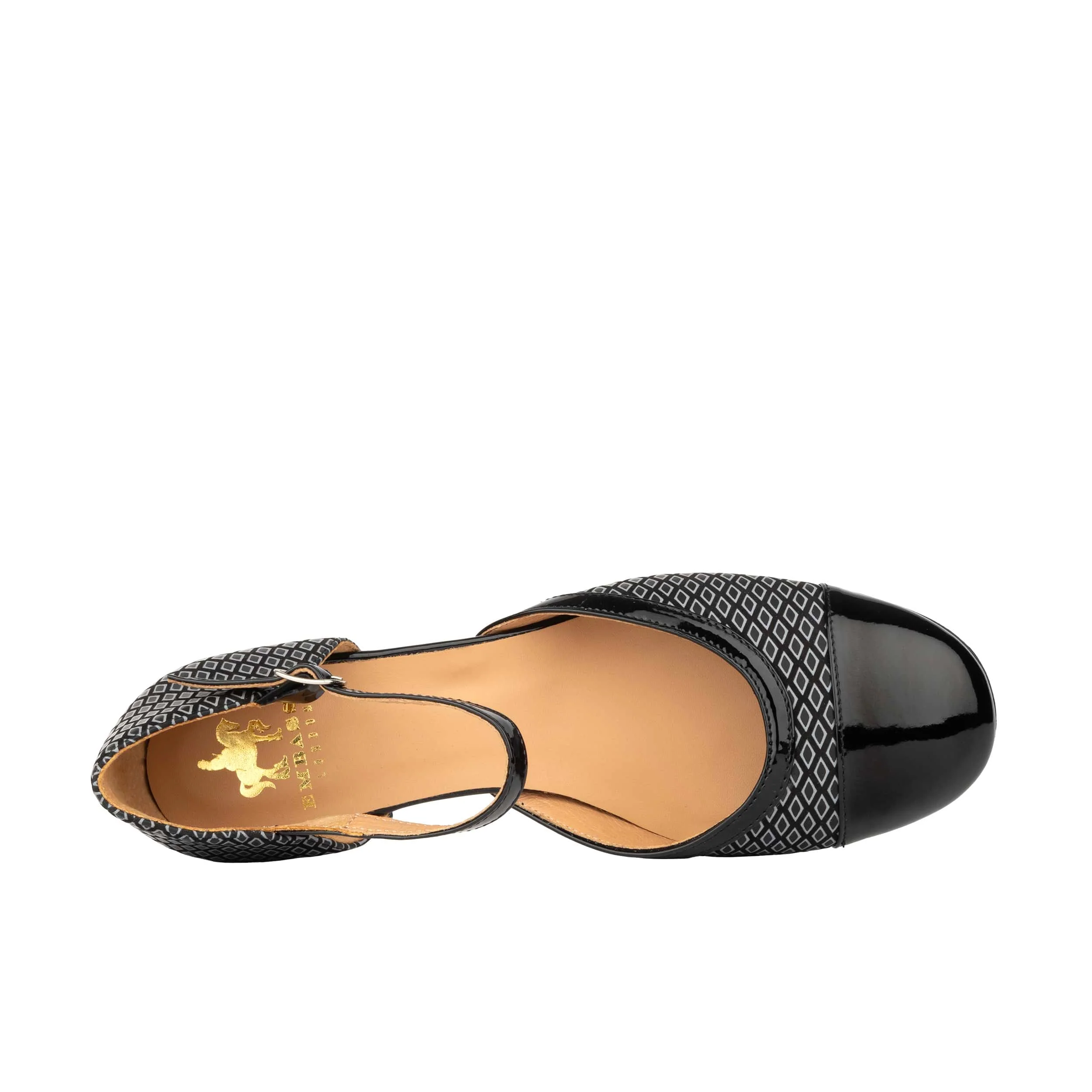 Kemi -  Black & Grey Diamonds - Women's Leather Almond-Toe Block Heel - Image 6