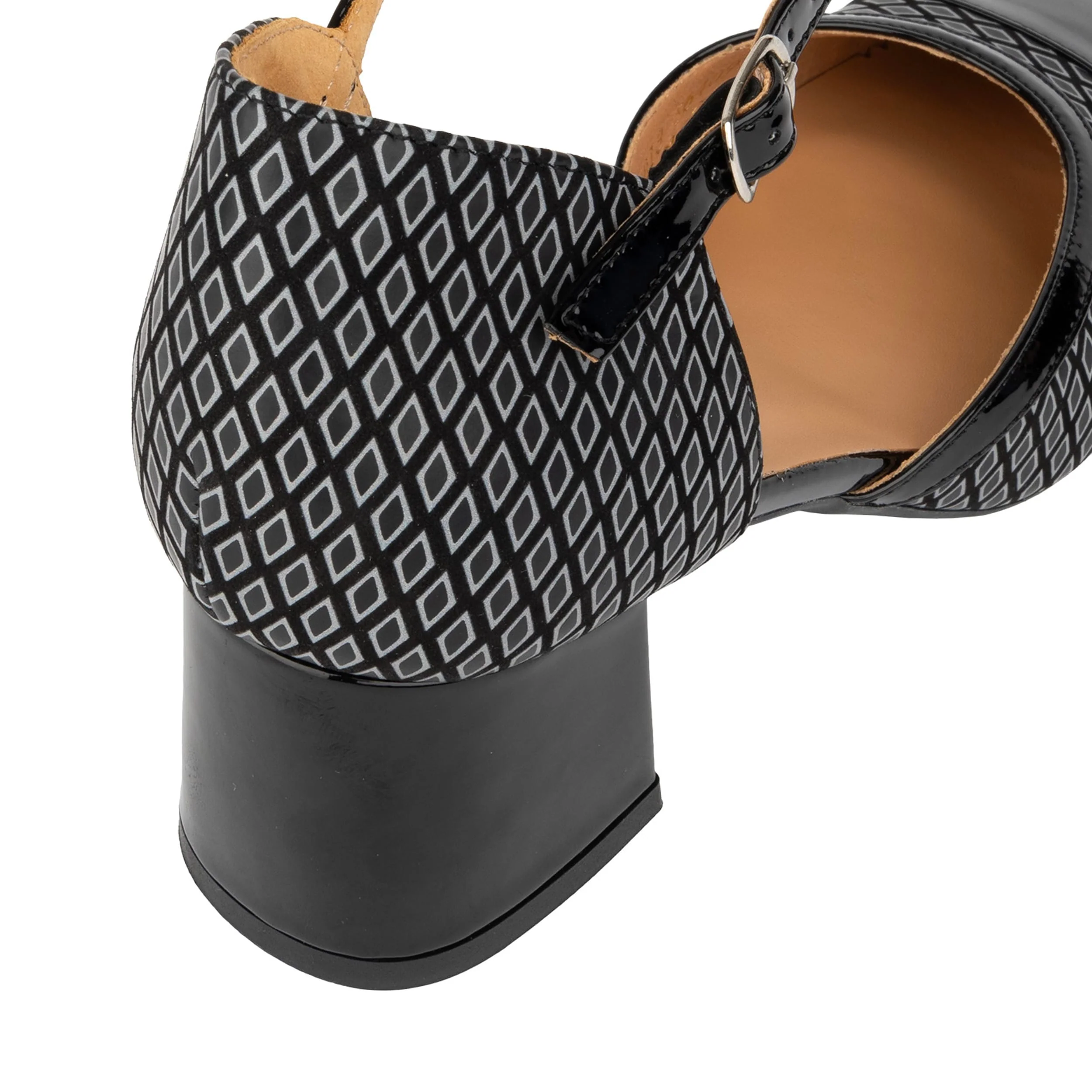 Kemi -  Black & Grey Diamonds - Women's Leather Almond-Toe Block Heel - Image 9