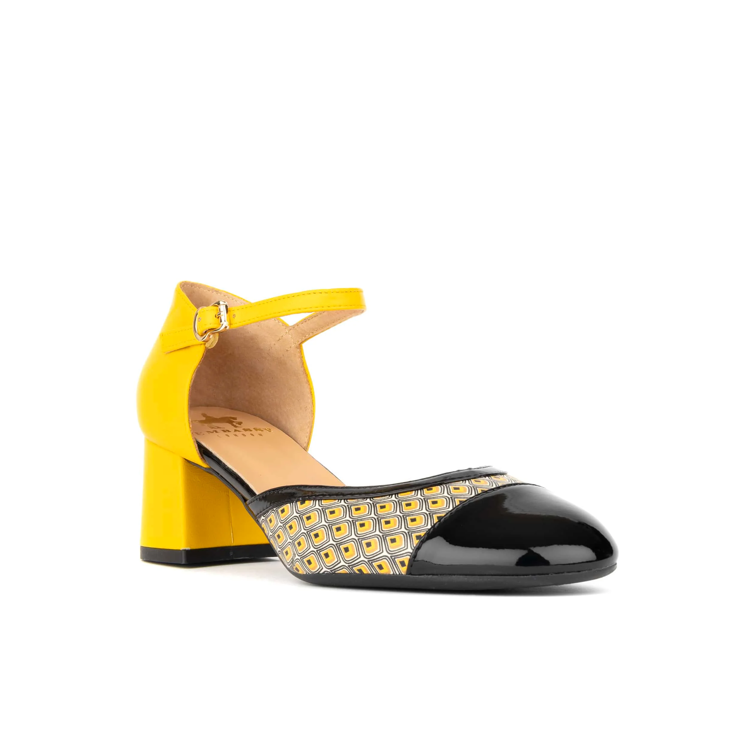 Kemi - Black & Yellow - Women's Leather Almond-Toe Block Heel - Image 3