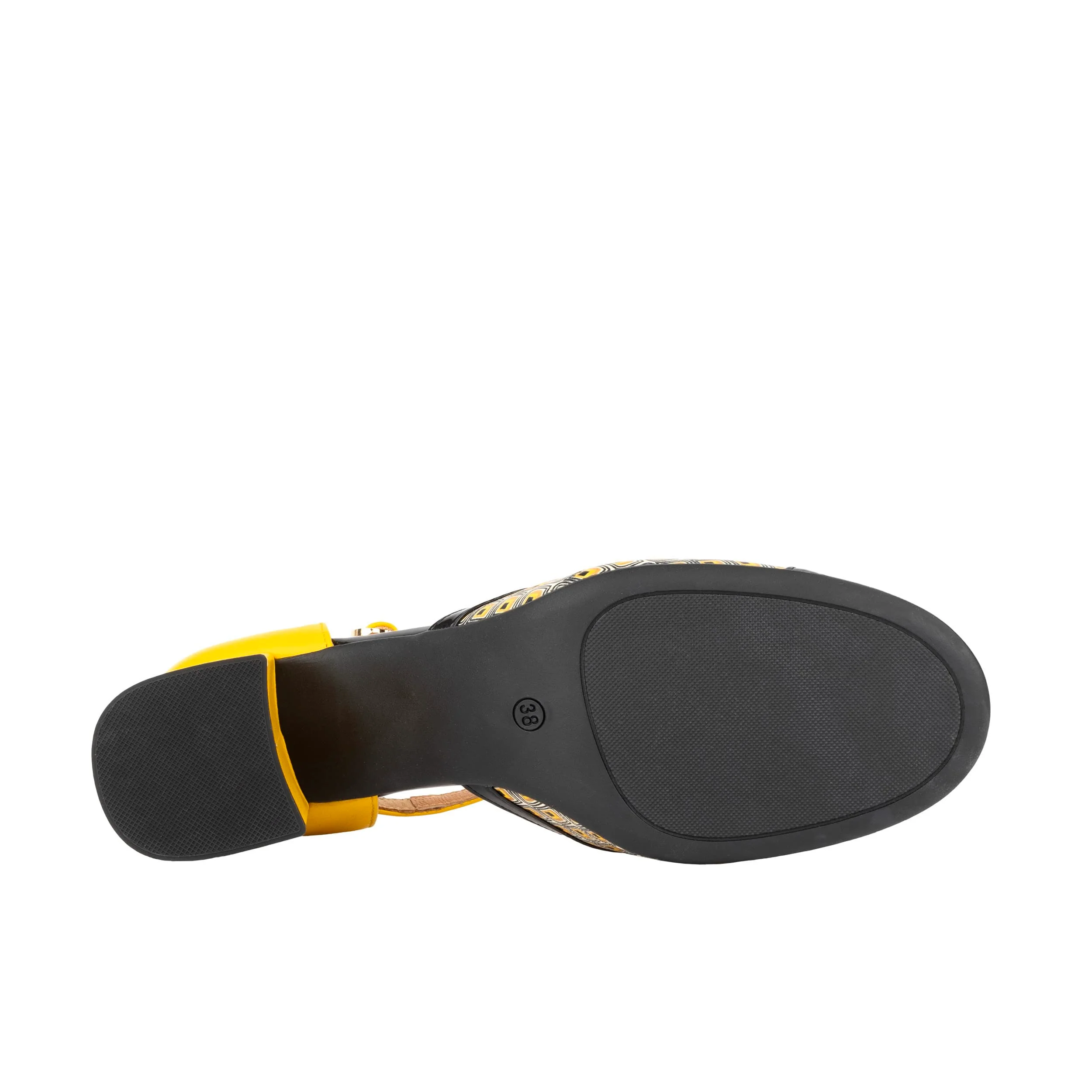 Kemi - Black & Yellow - Women's Leather Almond-Toe Block Heel - Image 5
