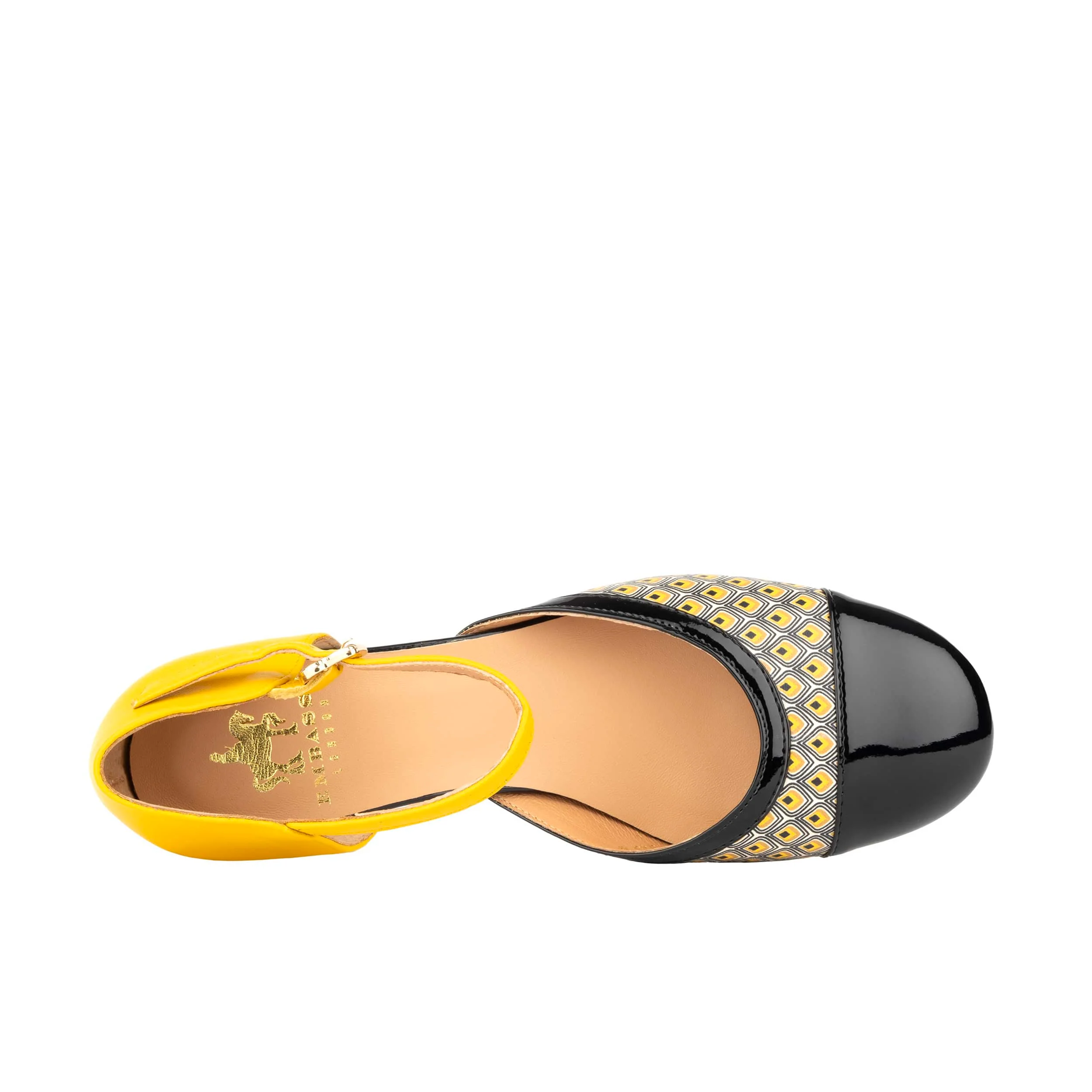 Kemi - Black & Yellow - Women's Leather Almond-Toe Block Heel - Image 6