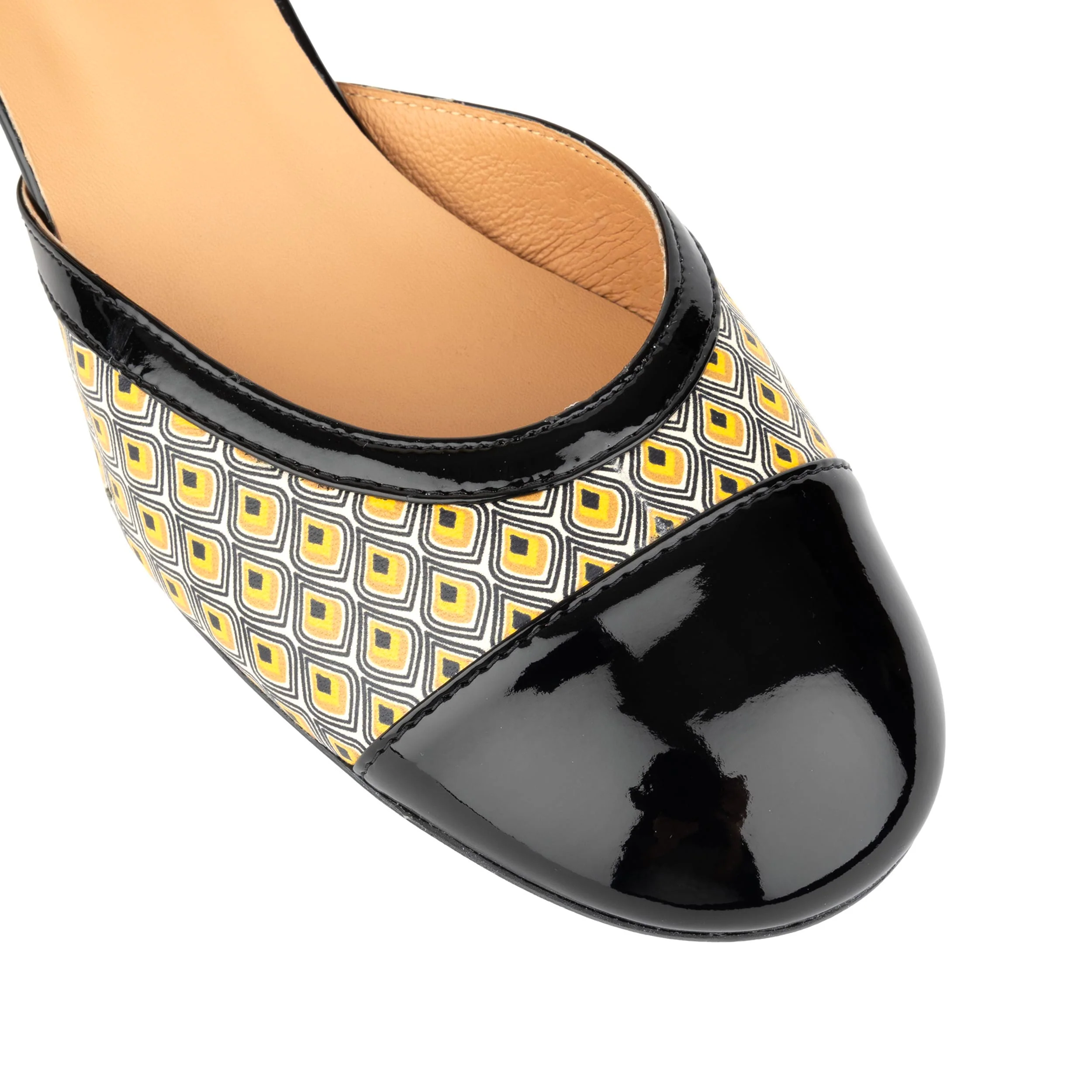 Kemi - Black & Yellow - Women's Leather Almond-Toe Block Heel - Image 7