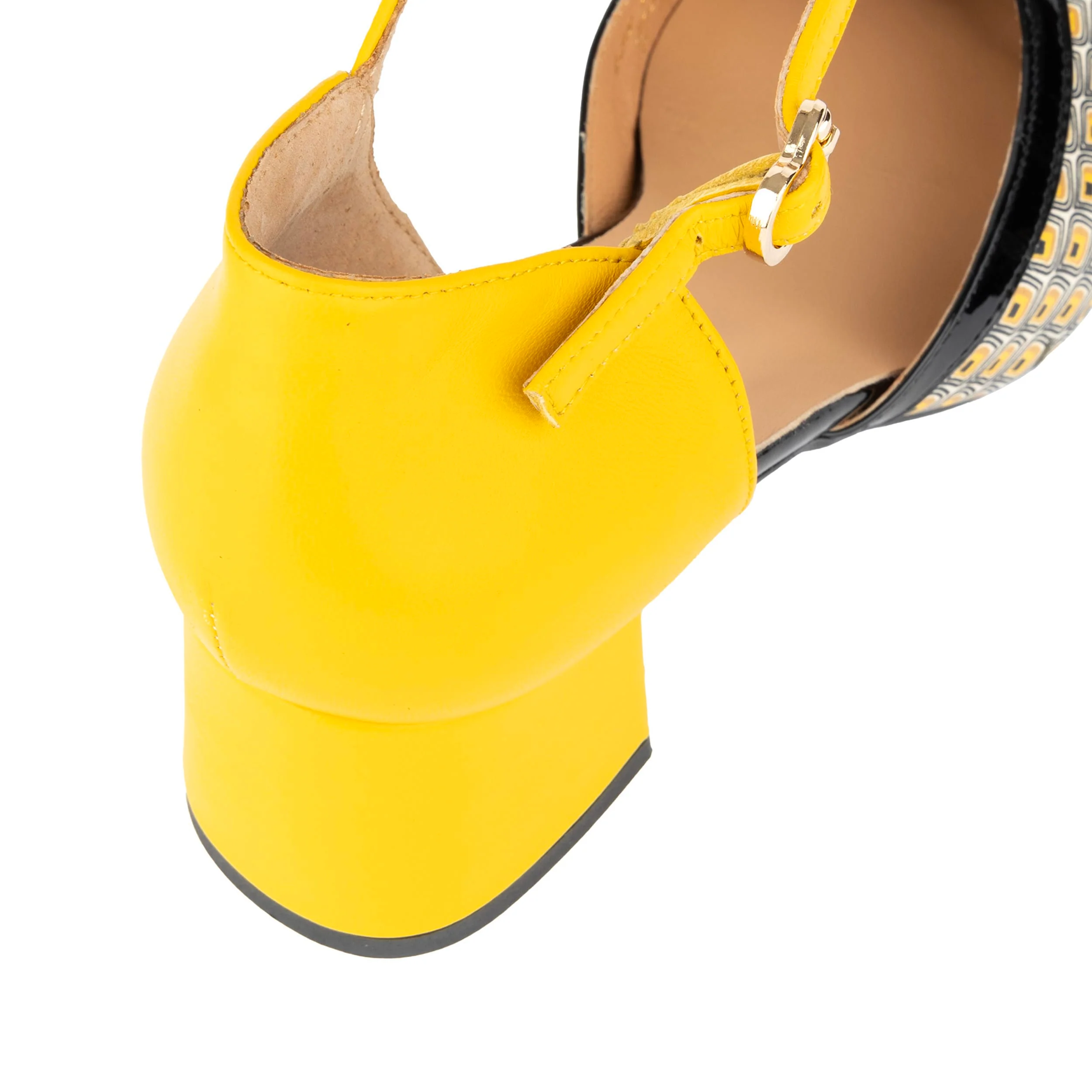 Kemi - Black & Yellow - Women's Leather Almond-Toe Block Heel - Image 8